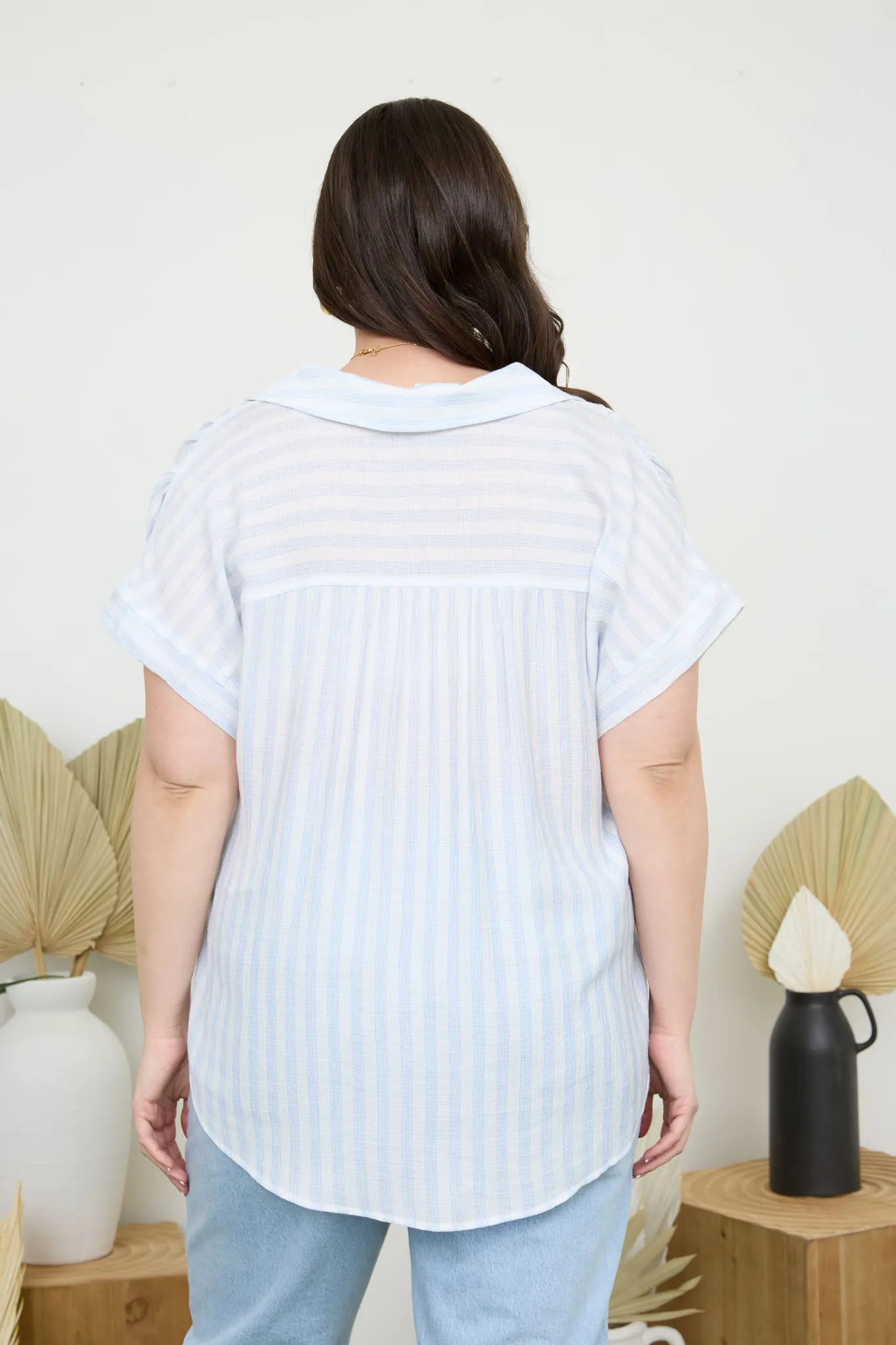 PLUS STRIPE COLLARED CUFF SLEEVE LIGHTWEIGHT SHIRT sold by Blu Pepper product image thumbnail 2