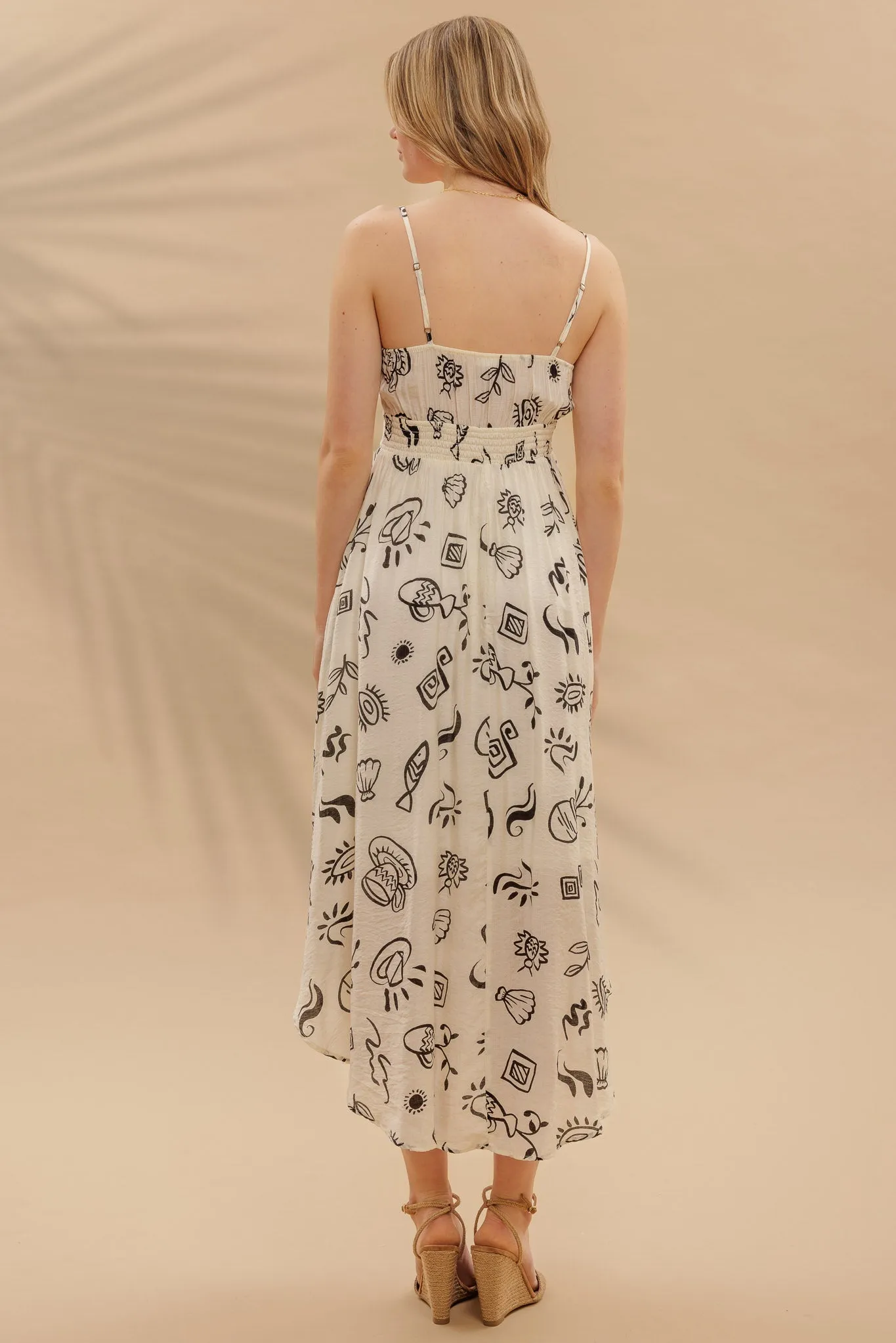 DOODLE PRINT SHIRRED WAIST SLEEVELESS MIDI DRESS sold by Blu Pepper product image thumbnail 2