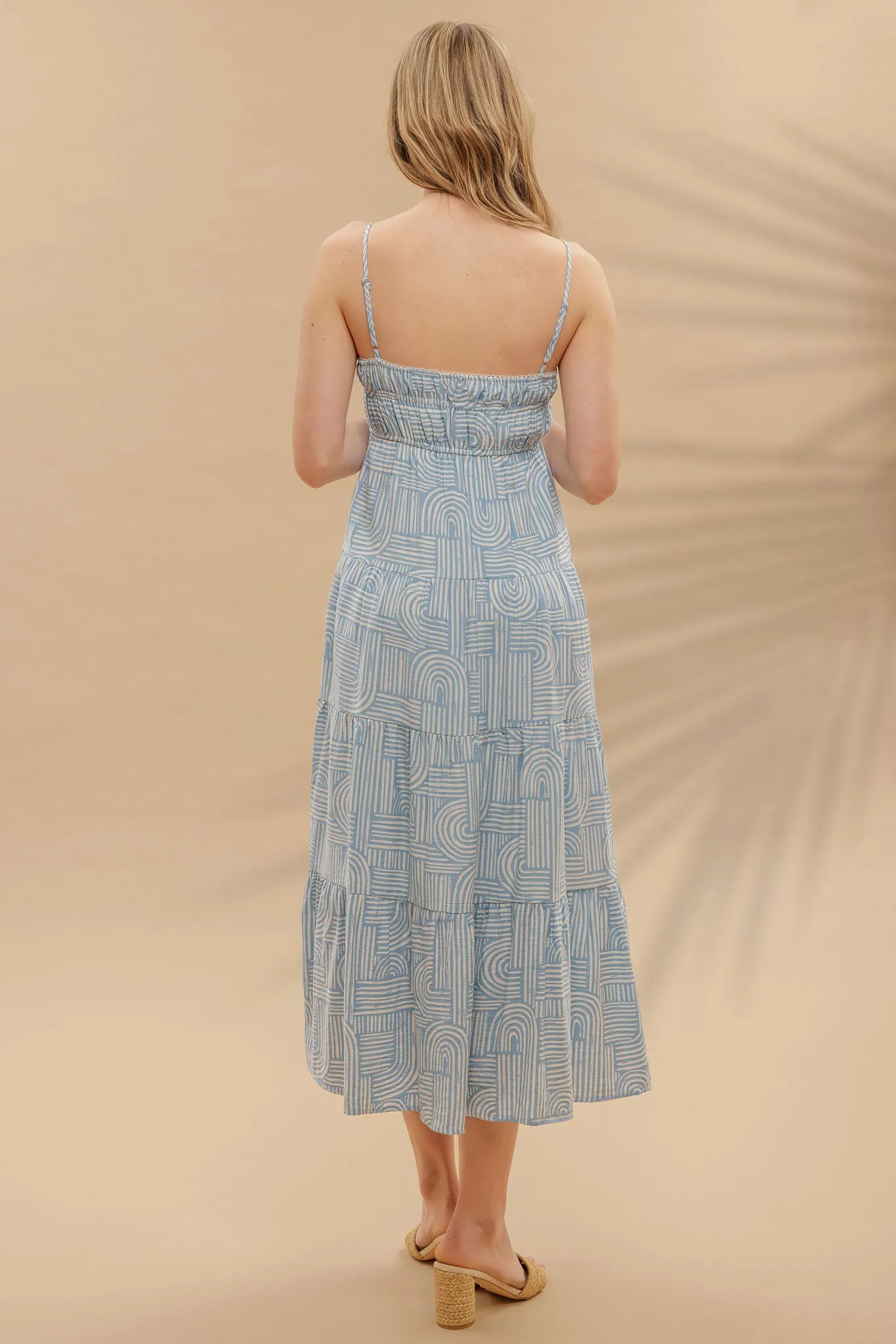 ABSTRACT PRINT EMPIRE WAIST TIERED MIDI DRESS sold by Blu Pepper product image thumbnail 2