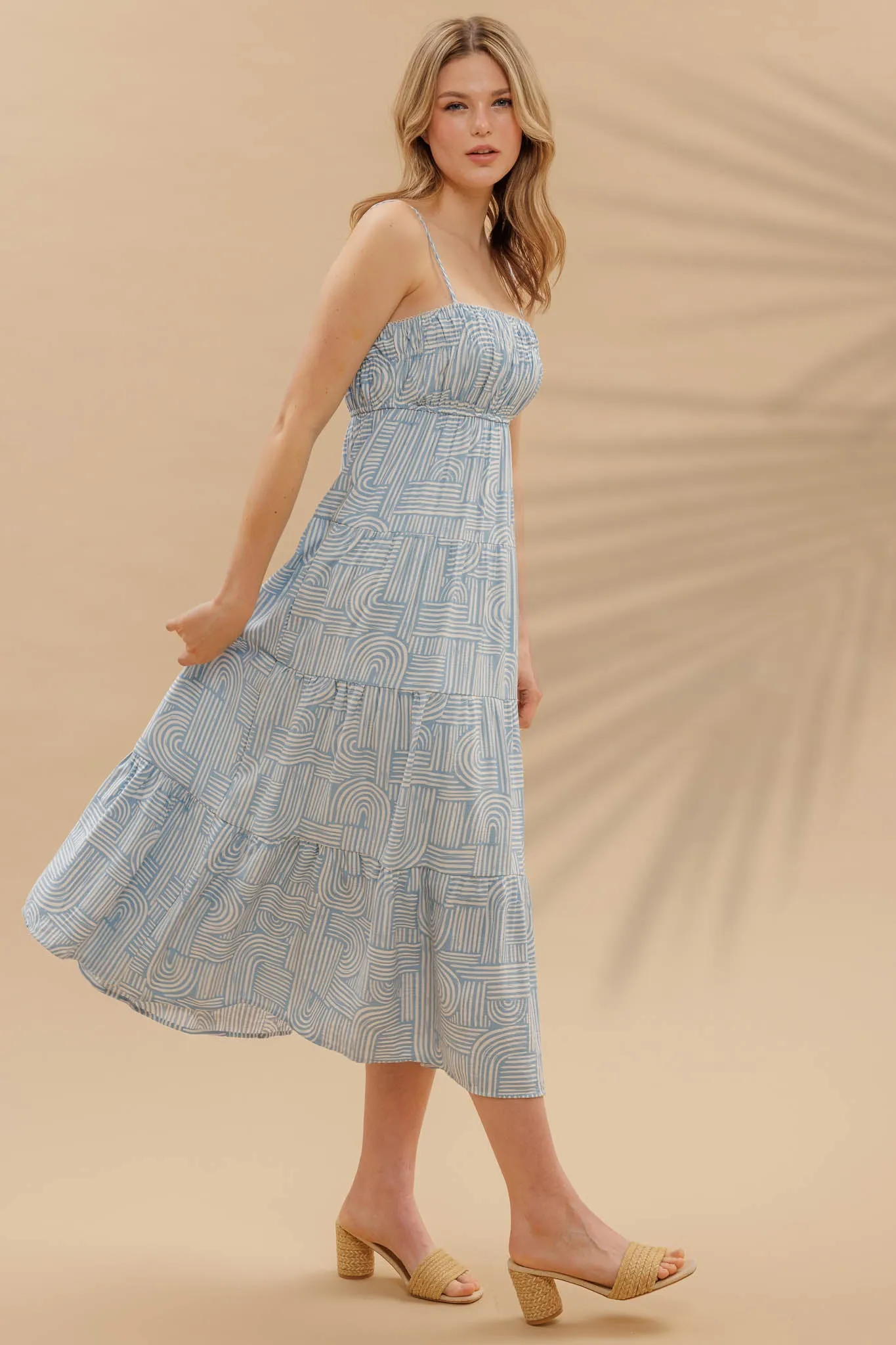 ABSTRACT PRINT EMPIRE WAIST TIERED MIDI DRESS sold by Blu Pepper product image thumbnail 3