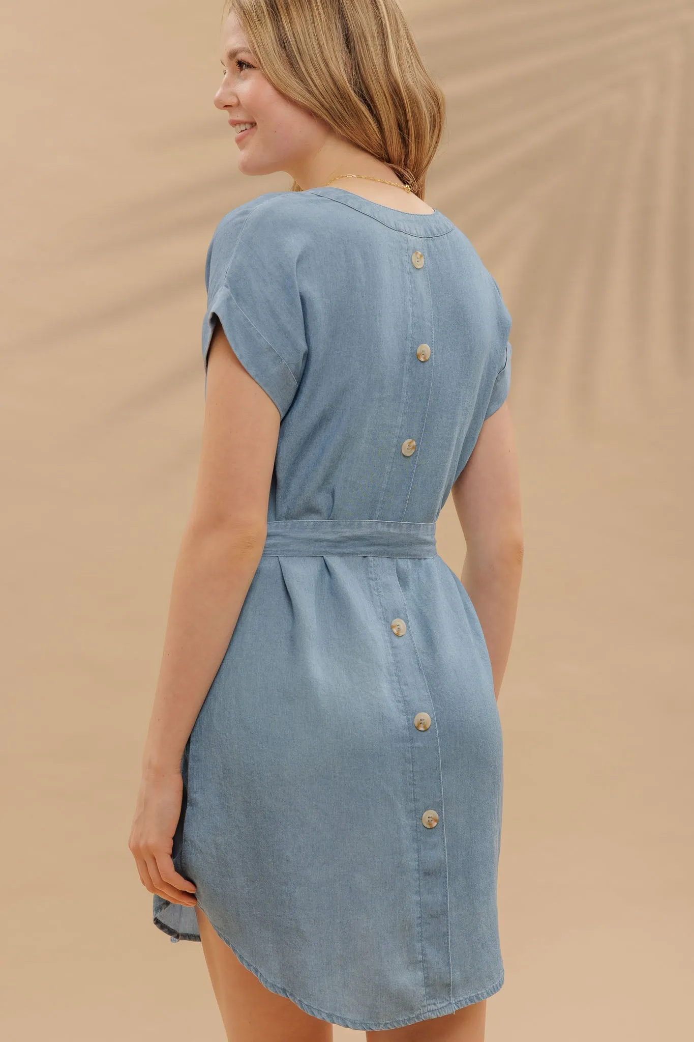 BELTED CHAMBRAY CUFF SLEEVE MINI SHIRT DRESS sold by Blu Pepper product image thumbnail 2