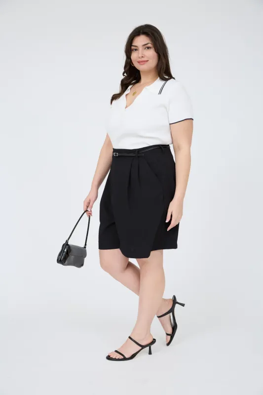 PLUS CONTRAST COLLAR TRIM SHORT SLEEVE SWEATER KNIT TOP sold by Blu Pepper