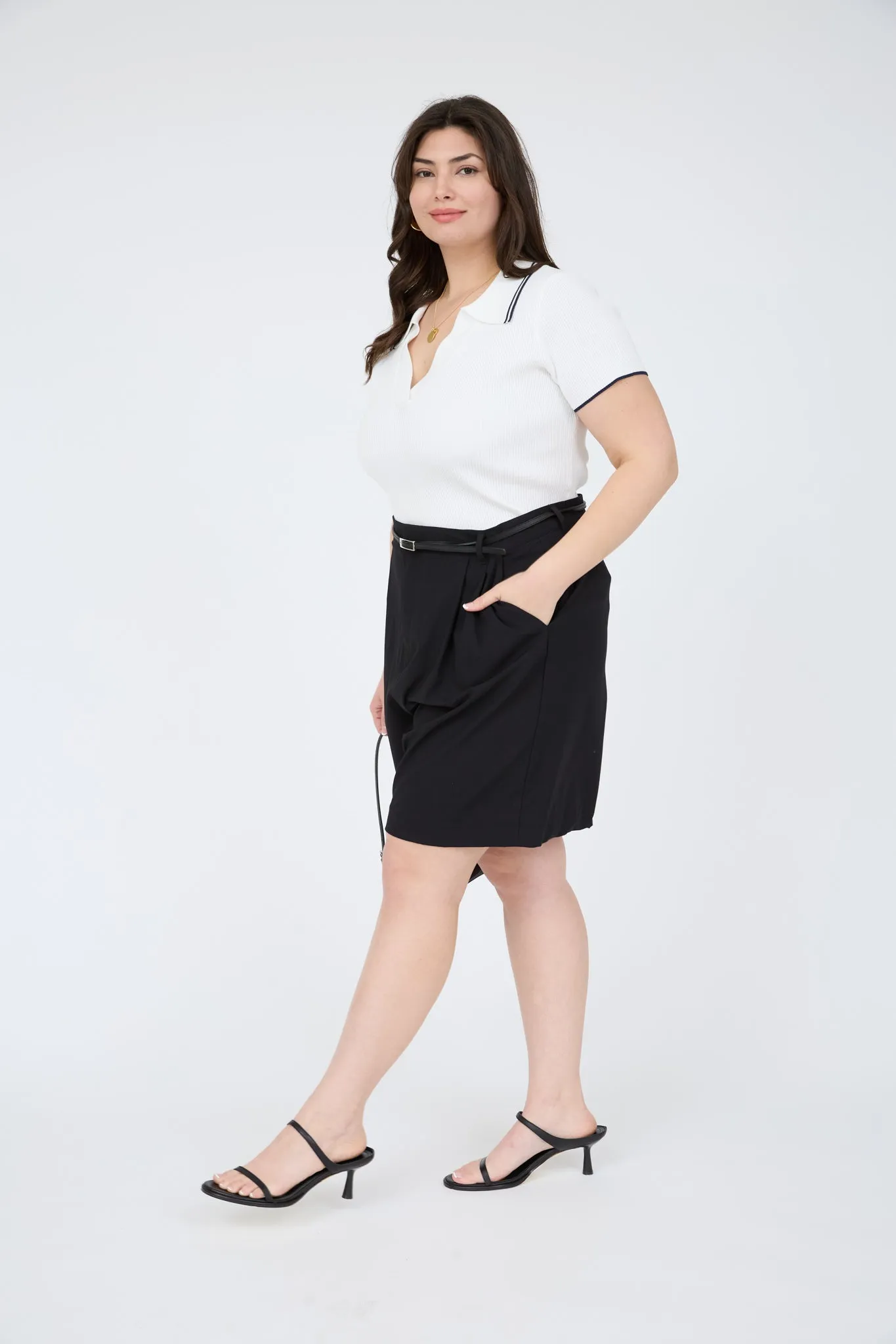 PLUS CONTRAST COLLAR TRIM SHORT SLEEVE SWEATER KNIT TOP sold by Blu Pepper product image thumbnail 3