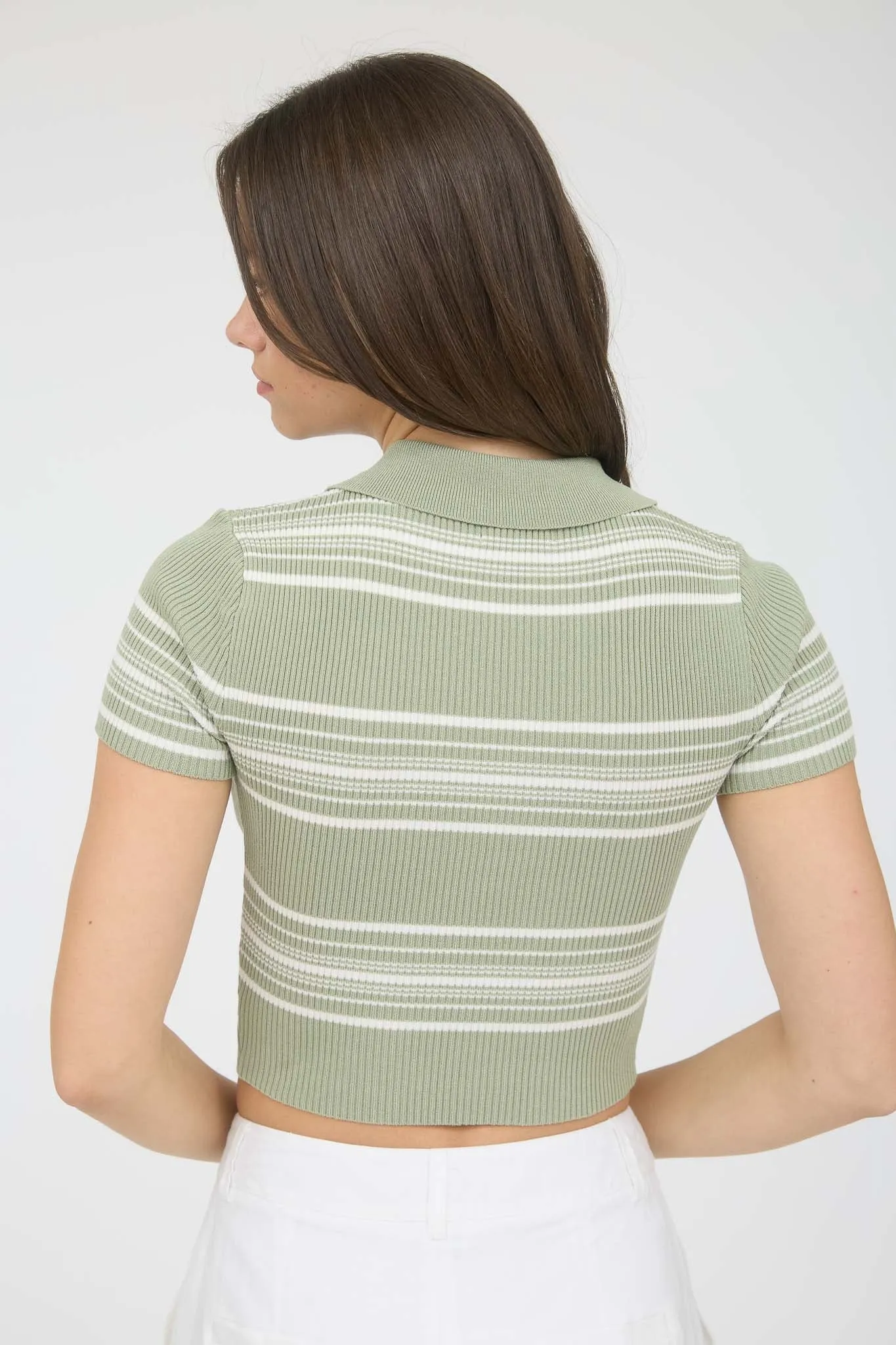 STRIPE COLLARED HALF ZIP SWEATER KNIT CROPPED POLO sold by Blu Pepper product image thumbnail 2