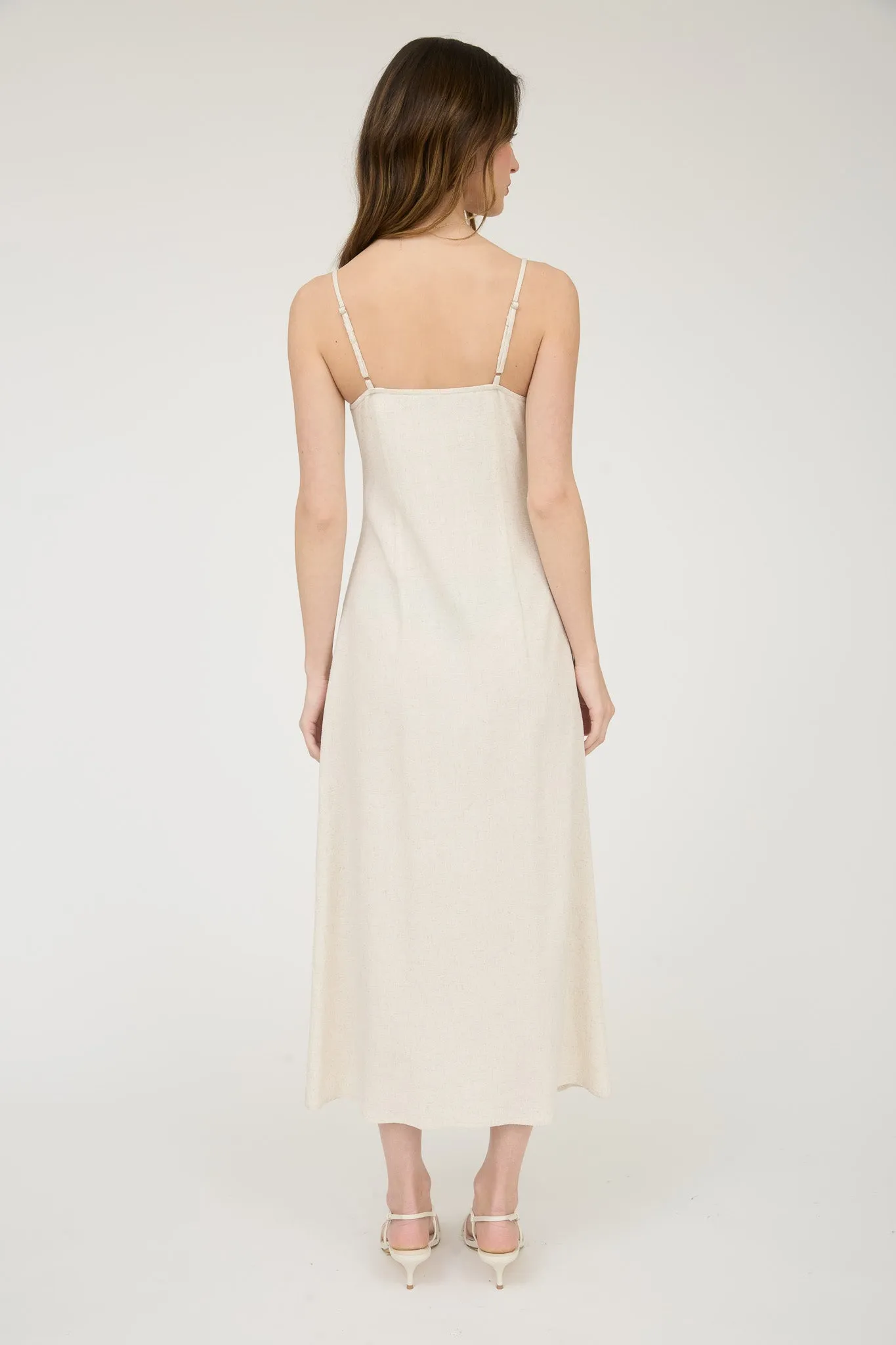 SPAGHETTI STRAP BUTTON DOWN FRONT TIE MIDI DRESS sold by Blu Pepper product image thumbnail 2