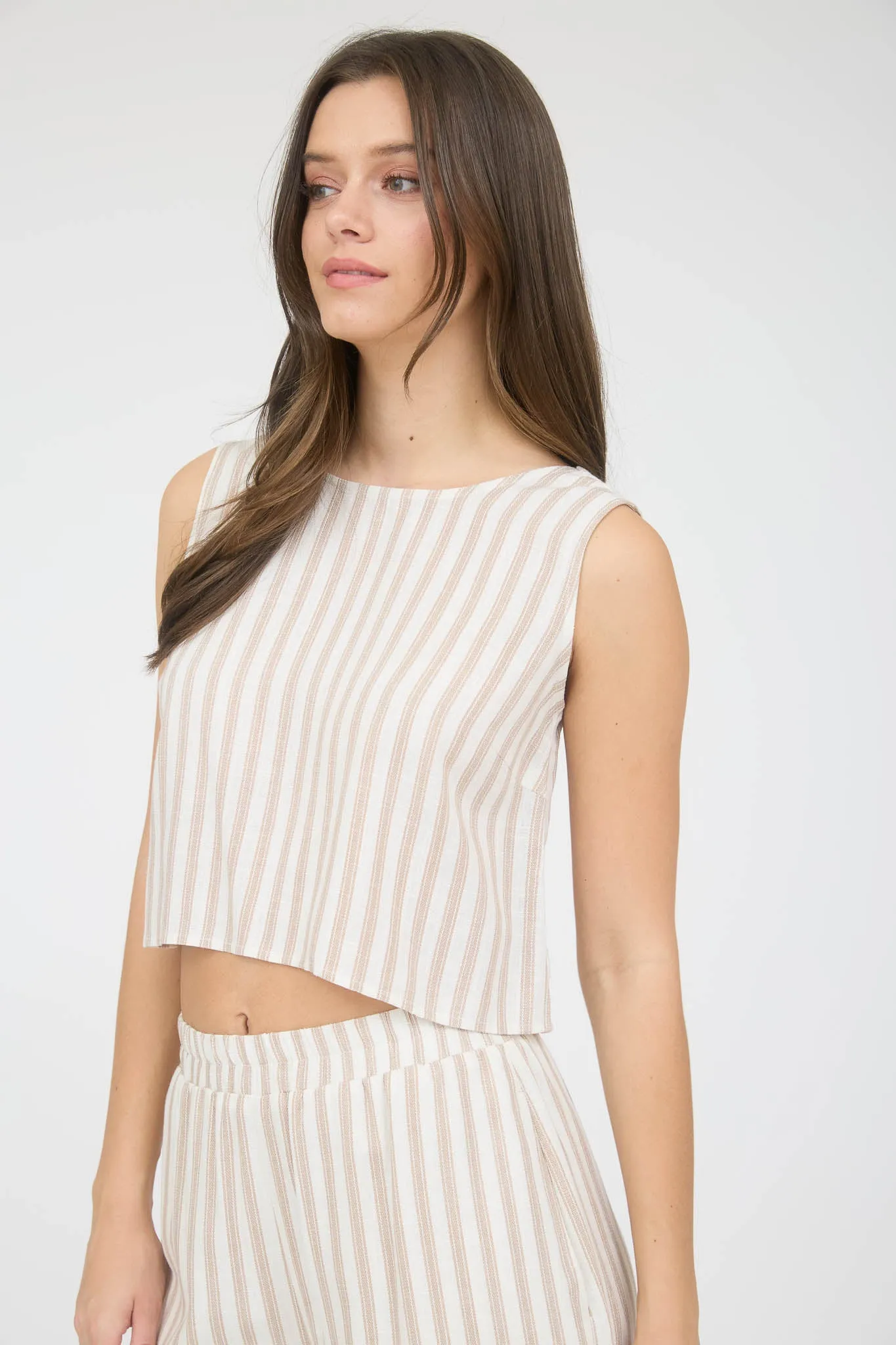 STRIPE LINEN BACK TIE DETAIL SLEEVELESS TOP sold by Blu Pepper product image thumbnail 2
