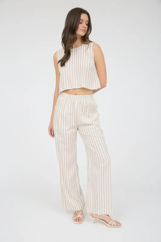 STRIPE LINEN WIDE LEG PANTS sold by Blu Pepper
