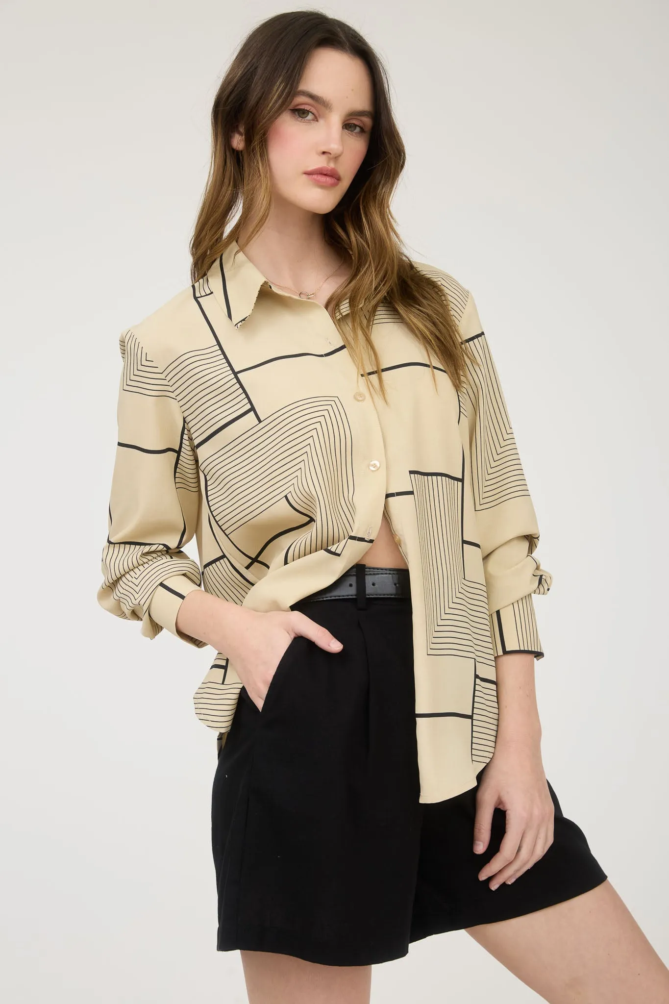 GEO PATTERN COLLARED LONG SLEEVE BUTTON DOWN SHIRT sold by Blu Pepper product image thumbnail 4