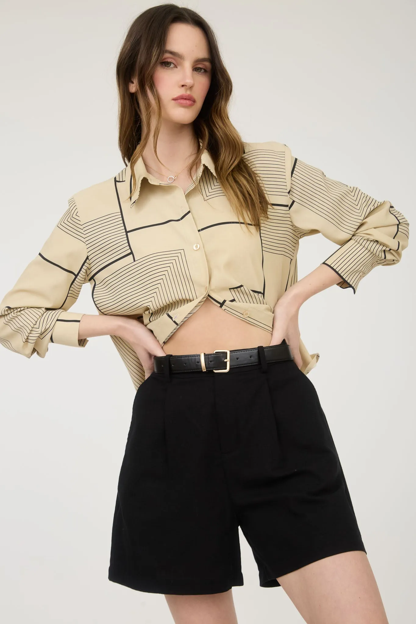 GEO PATTERN COLLARED LONG SLEEVE BUTTON DOWN SHIRT sold by Blu Pepper