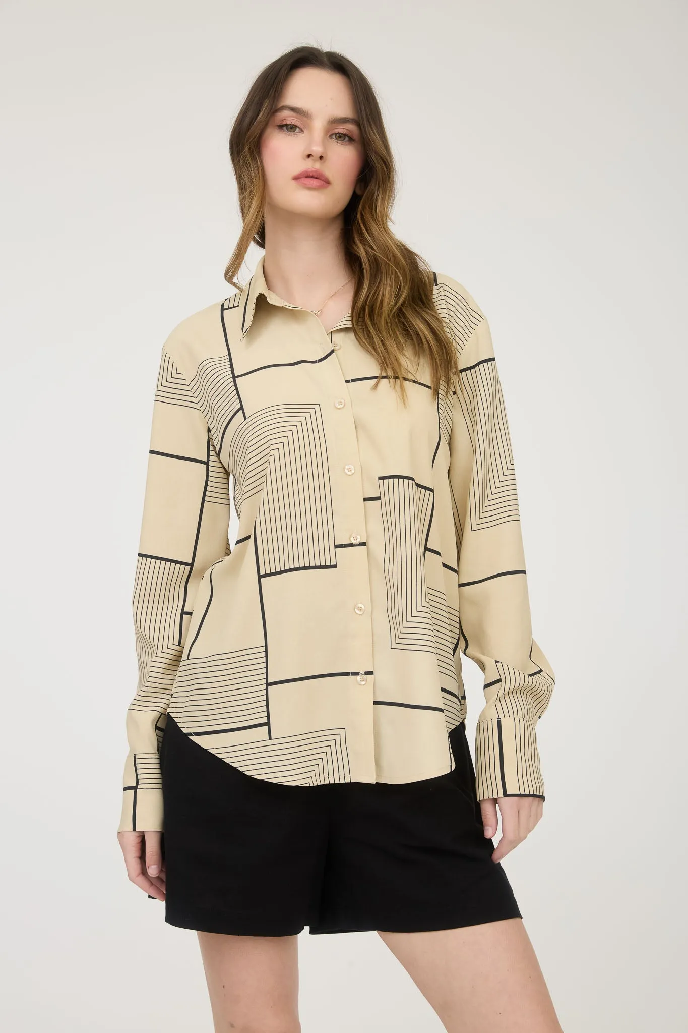 GEO PATTERN COLLARED LONG SLEEVE BUTTON DOWN SHIRT sold by Blu Pepper product image thumbnail 5