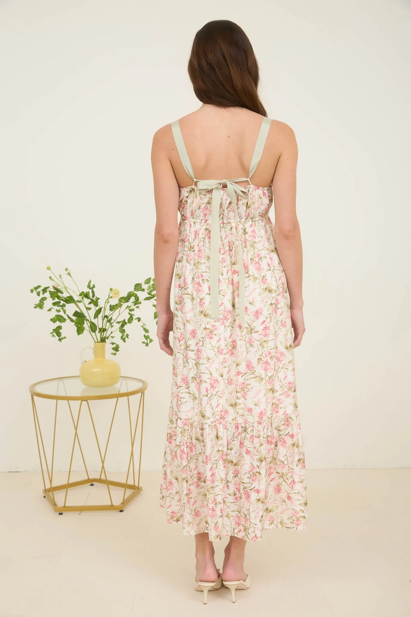 FLORAL LACE TRIM RIBBON STRAP BACK TIE MIDI DRESS sold by Blu Pepper product image thumbnail 2