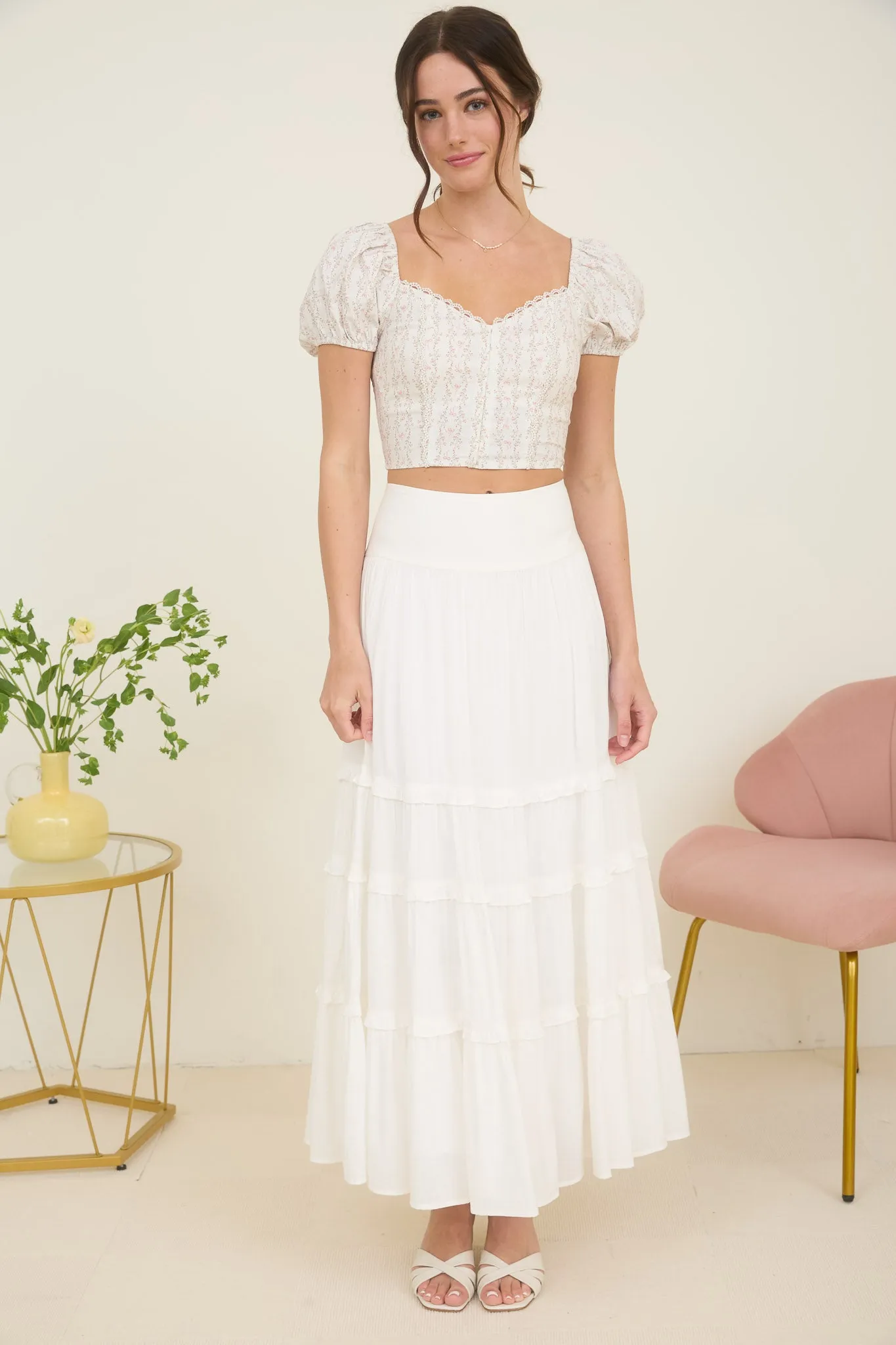 STRIPE FLORAL BOW PATTERN SWEETHEART NECK CROP TOP sold by Blu Pepper product image thumbnail 5