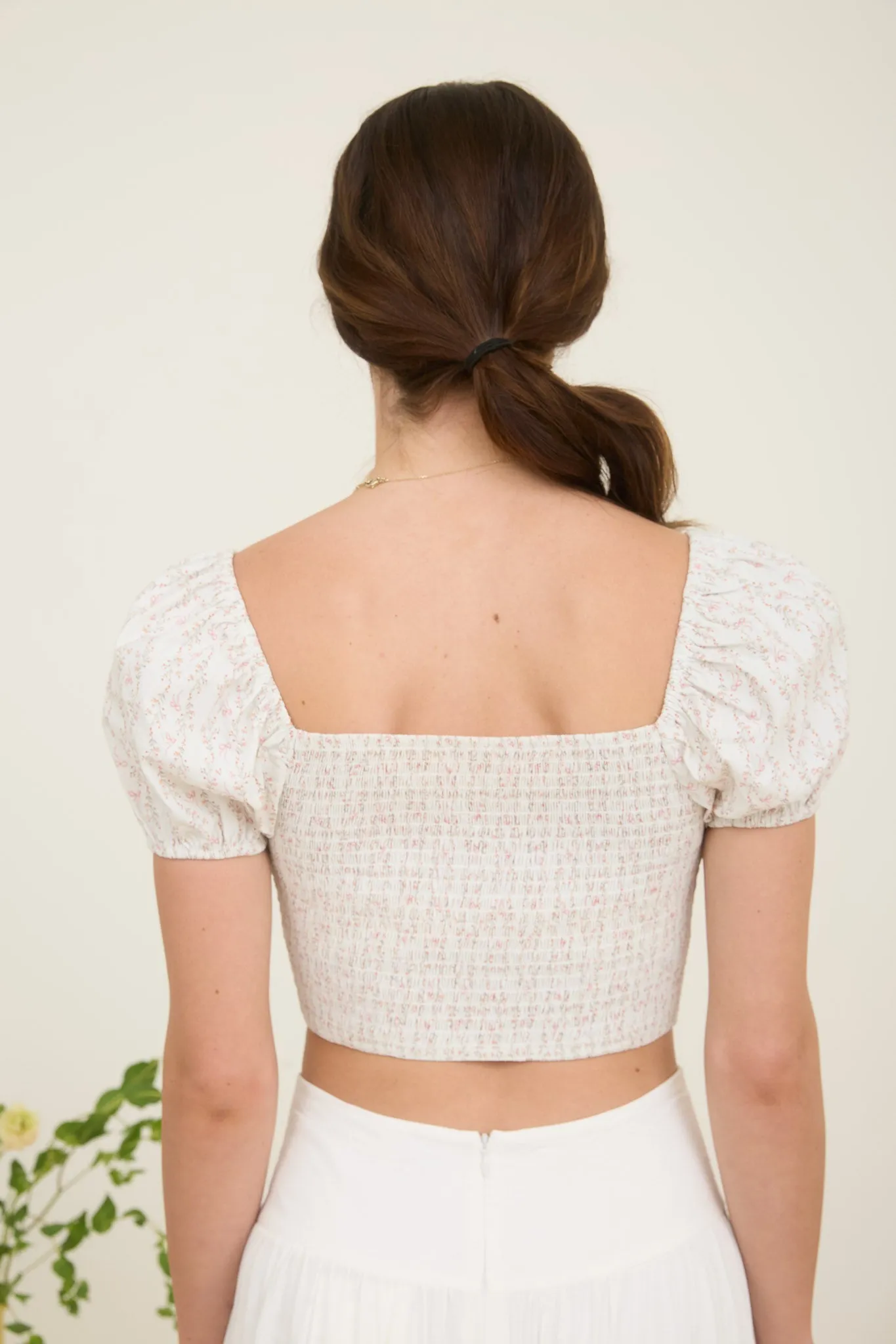 STRIPE FLORAL BOW PATTERN SWEETHEART NECK CROP TOP sold by Blu Pepper product image thumbnail 2