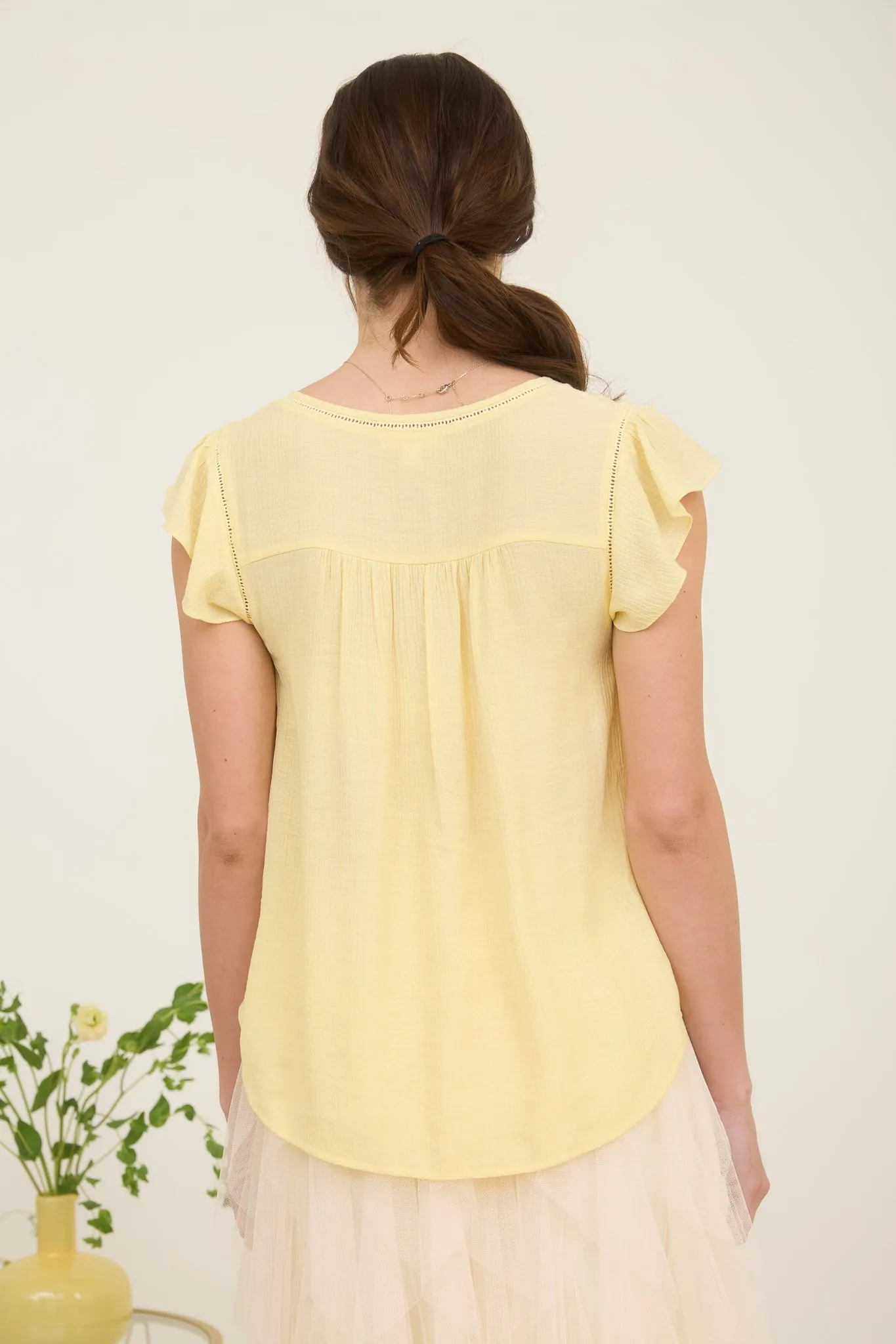 LADDER LACE TRIM FRONT TIE RUFFLE SLEEVE TOP sold by Blu Pepper product image thumbnail 2