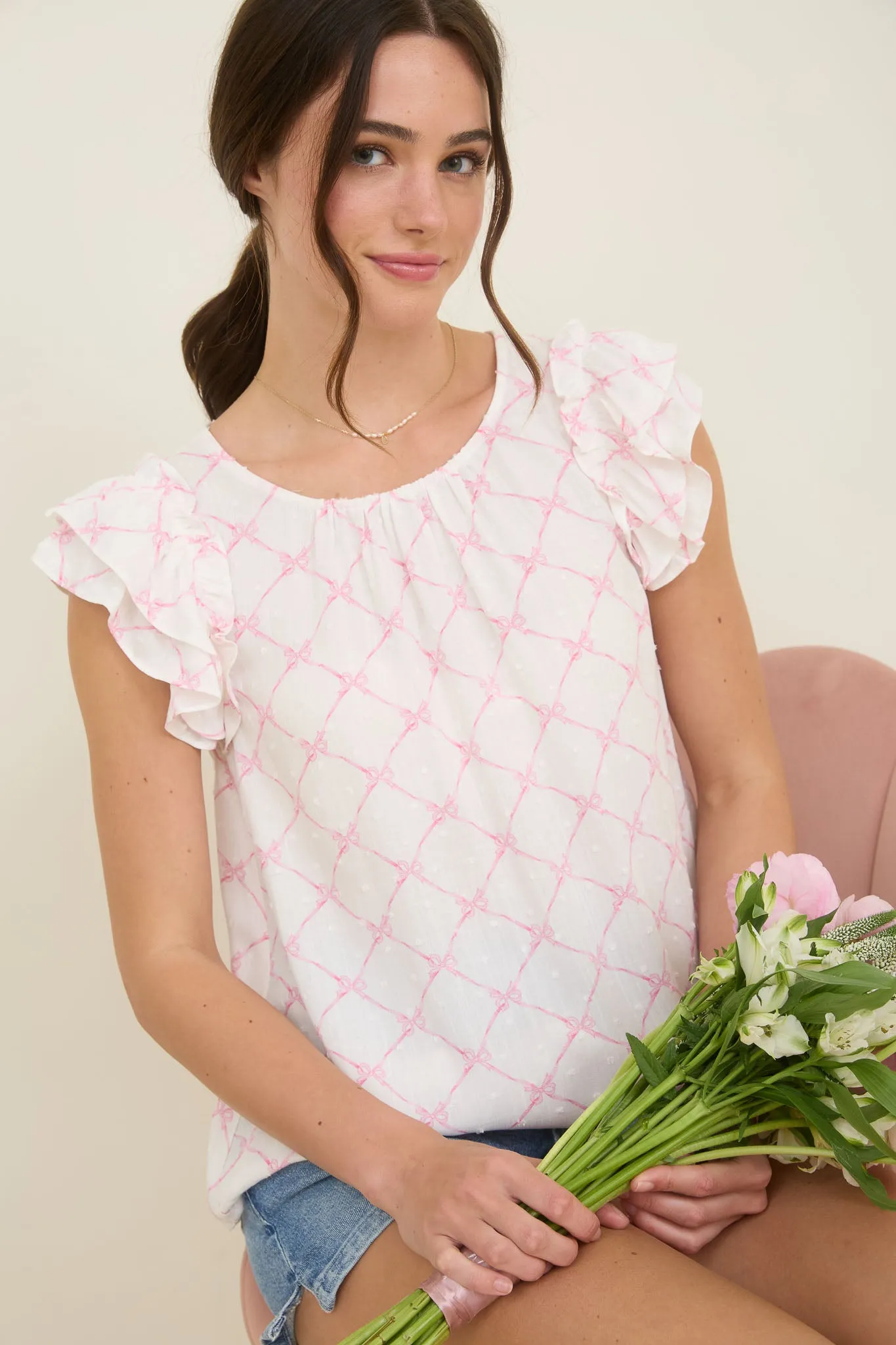 PLUS BOW CLIP DOT PATTERN RUFFLE SLEEVE BLOUSE sold by Blu Pepper product image thumbnail 5