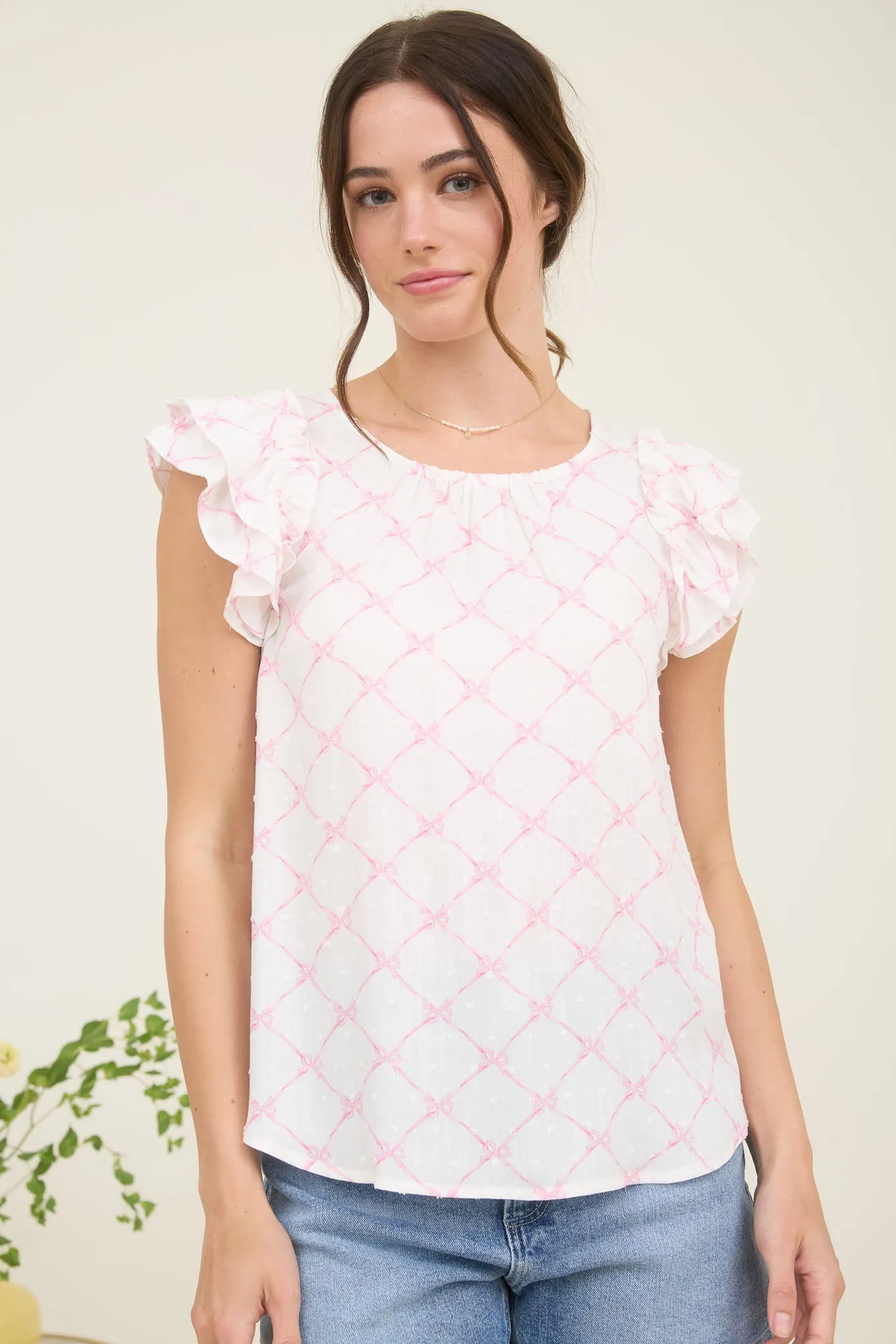 PLUS BOW CLIP DOT PATTERN RUFFLE SLEEVE BLOUSE sold by Blu Pepper product image thumbnail 3