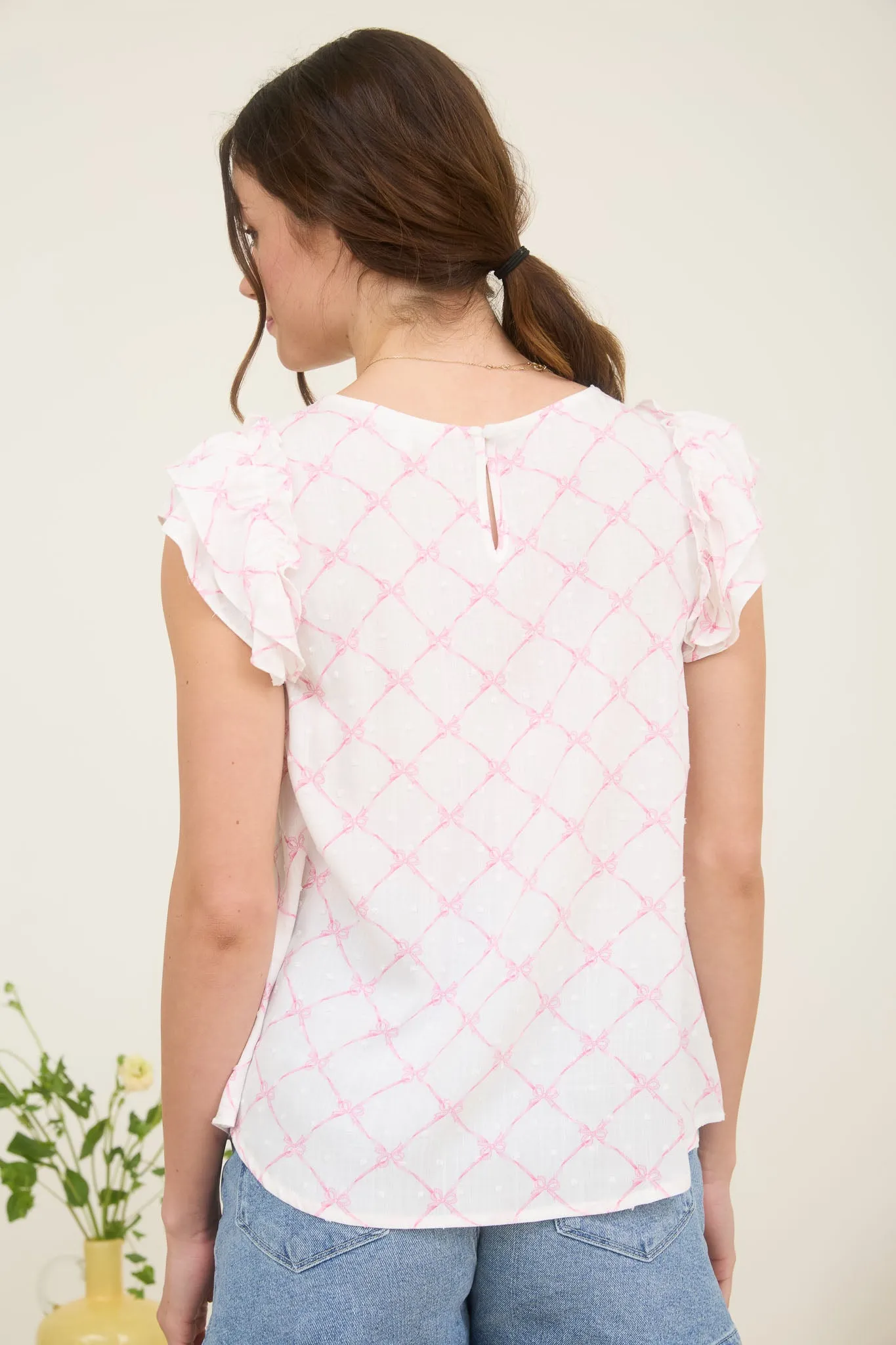 PLUS BOW CLIP DOT PATTERN RUFFLE SLEEVE BLOUSE sold by Blu Pepper product image thumbnail 2