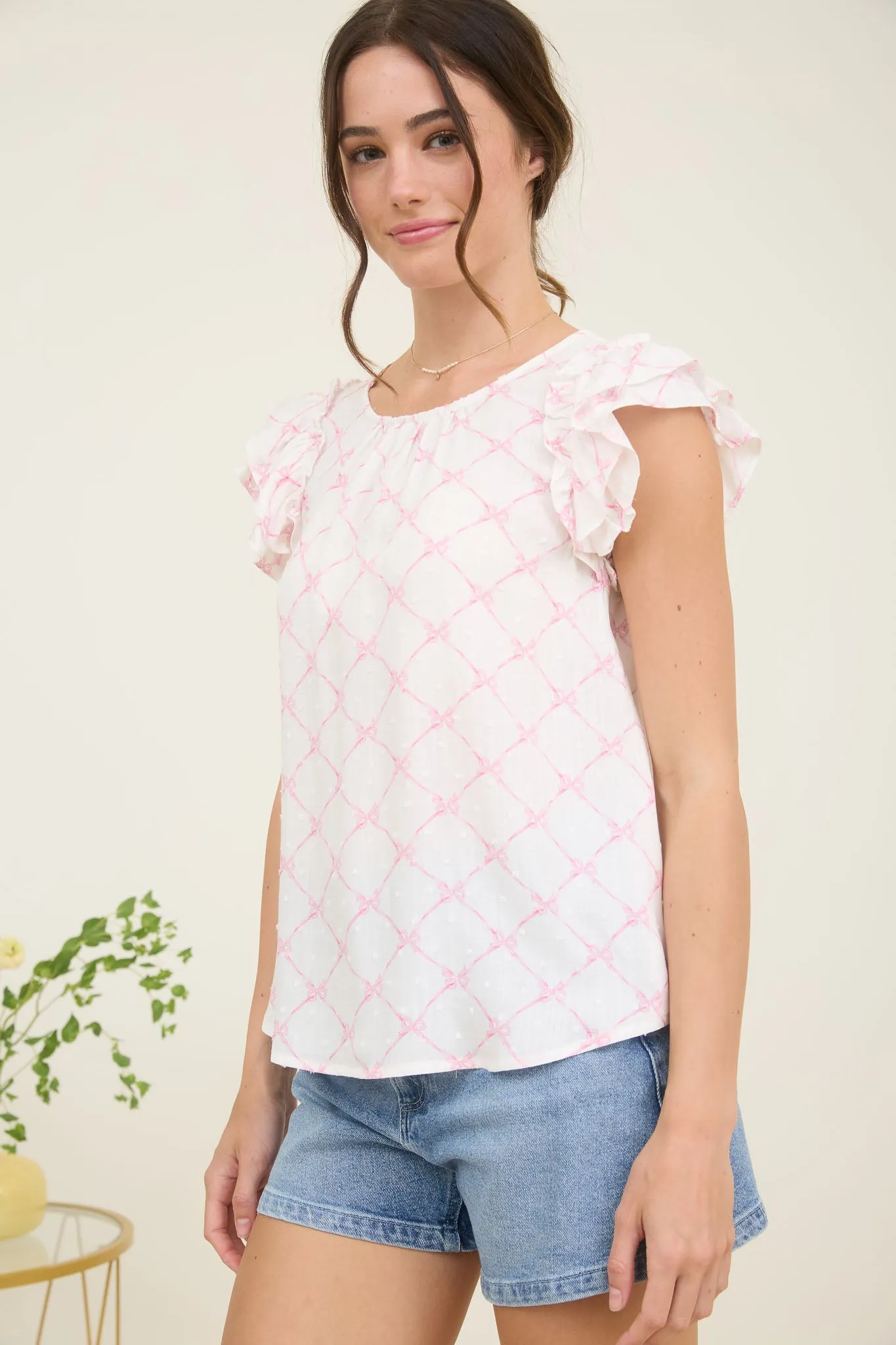 PLUS BOW CLIP DOT PATTERN RUFFLE SLEEVE BLOUSE sold by Blu Pepper product image thumbnail 4