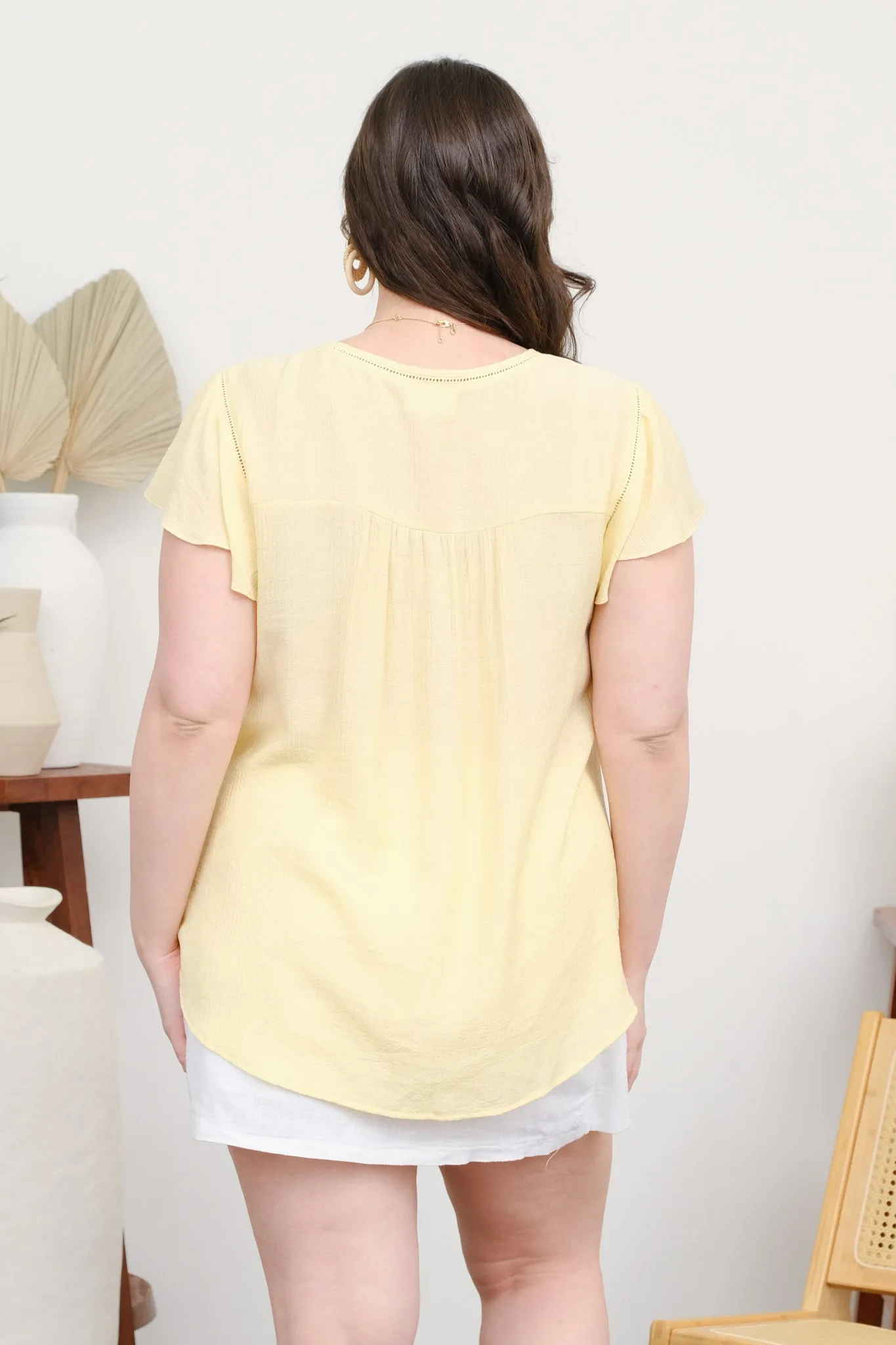 PLUS LADDER LACE TRIM FRONT TIE RUFFLE SLEEVE TOP sold by Blu Pepper product image thumbnail 2