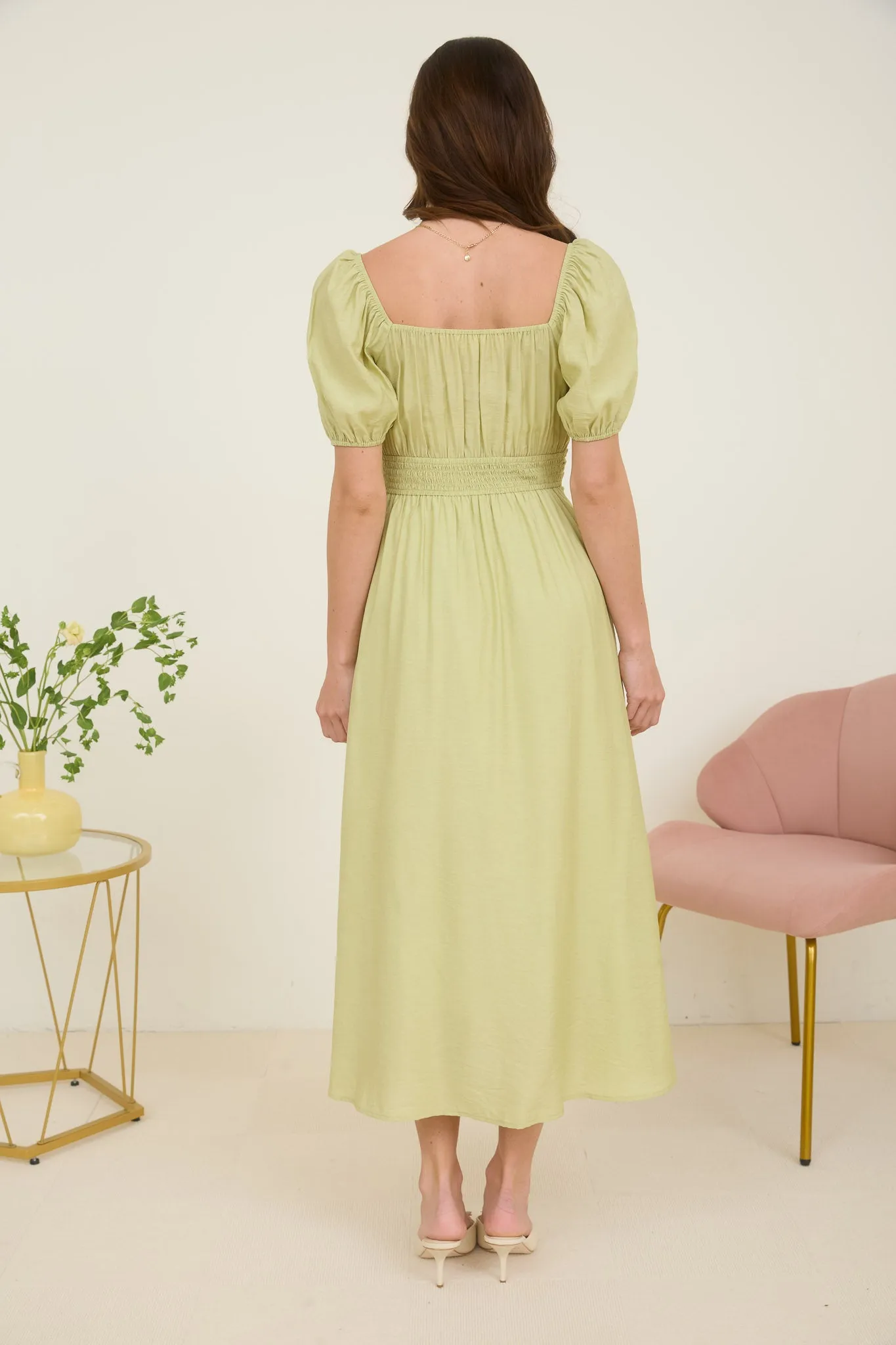 FRONT BOW SWEETHEART NECK PUFF SLEEVE MIDI DRESS sold by Blu Pepper product image thumbnail 2