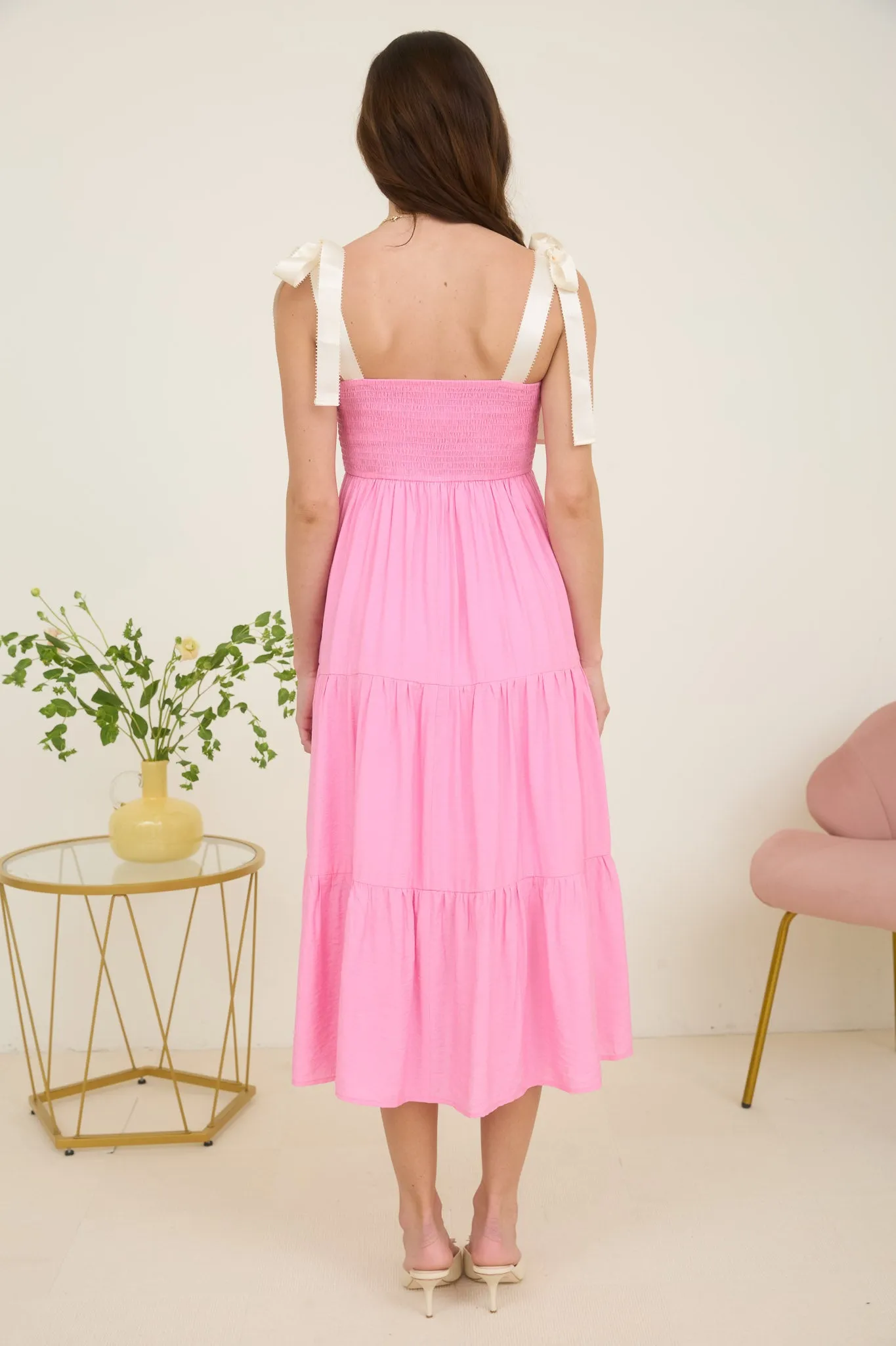 EMBROIDERED DETAIL RIBBON STRAP TIERED MAXI DRESS sold by Blu Pepper product image thumbnail 2