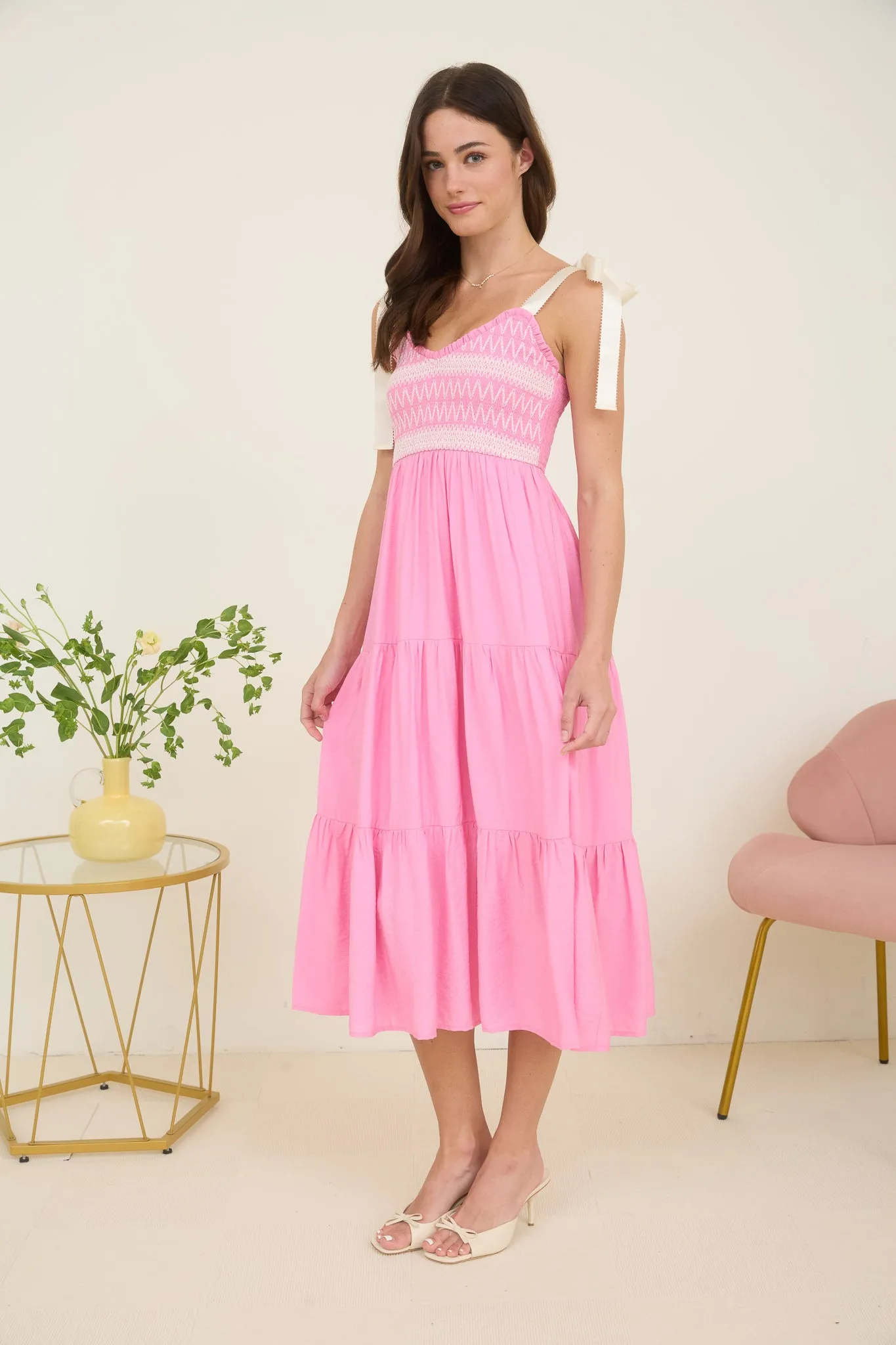 EMBROIDERED DETAIL RIBBON STRAP TIERED MAXI DRESS sold by Blu Pepper product image thumbnail 5