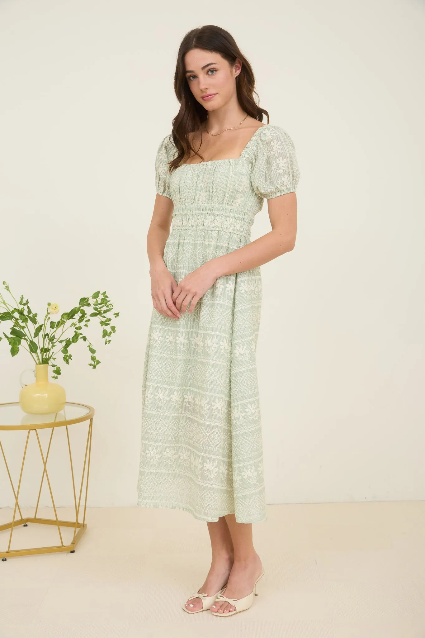STRIPE FLORAL EMBROIDERY DETAIL MAXI DRESS sold by Blu Pepper product image thumbnail 3