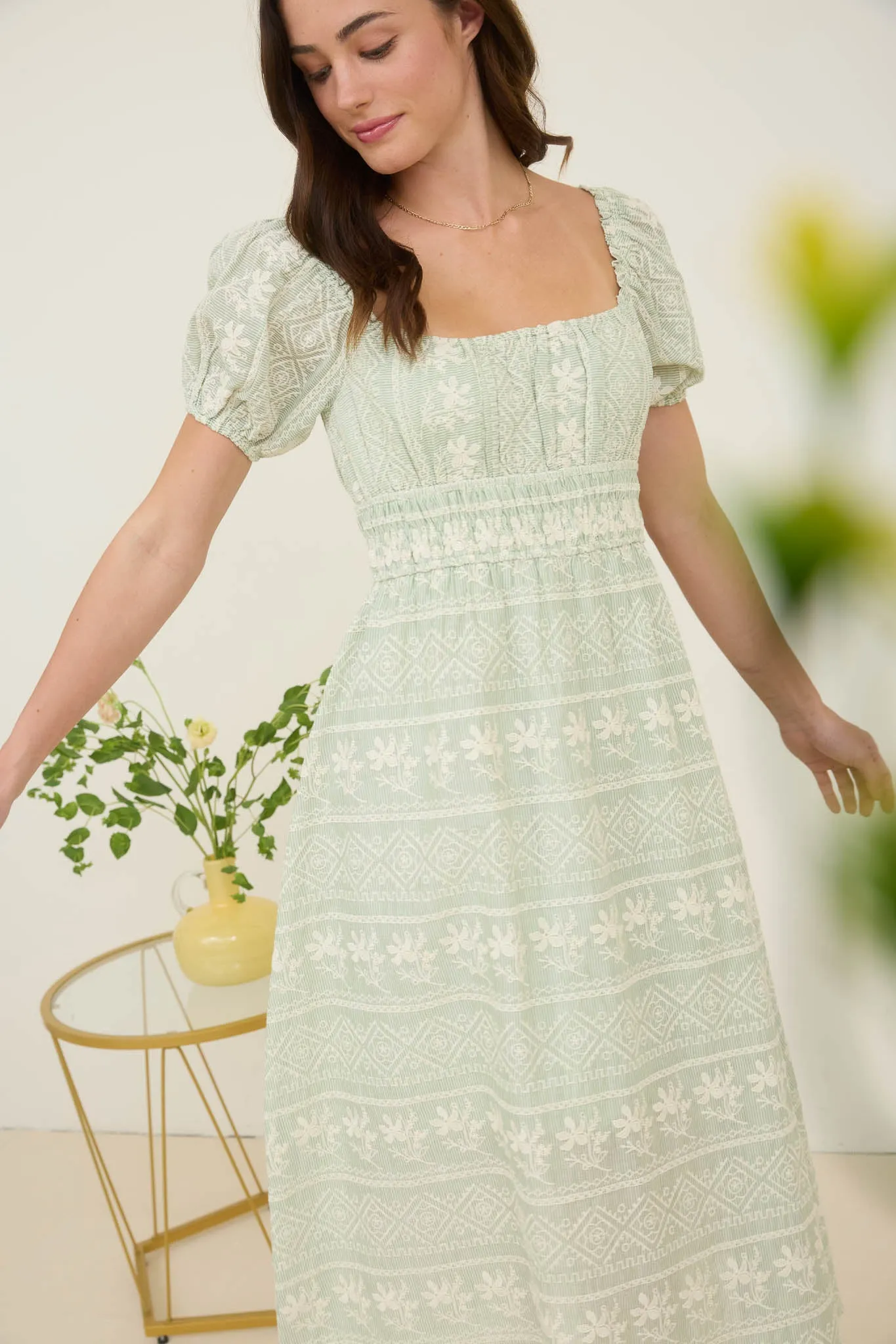 STRIPE FLORAL EMBROIDERY DETAIL MAXI DRESS sold by Blu Pepper product image thumbnail 4
