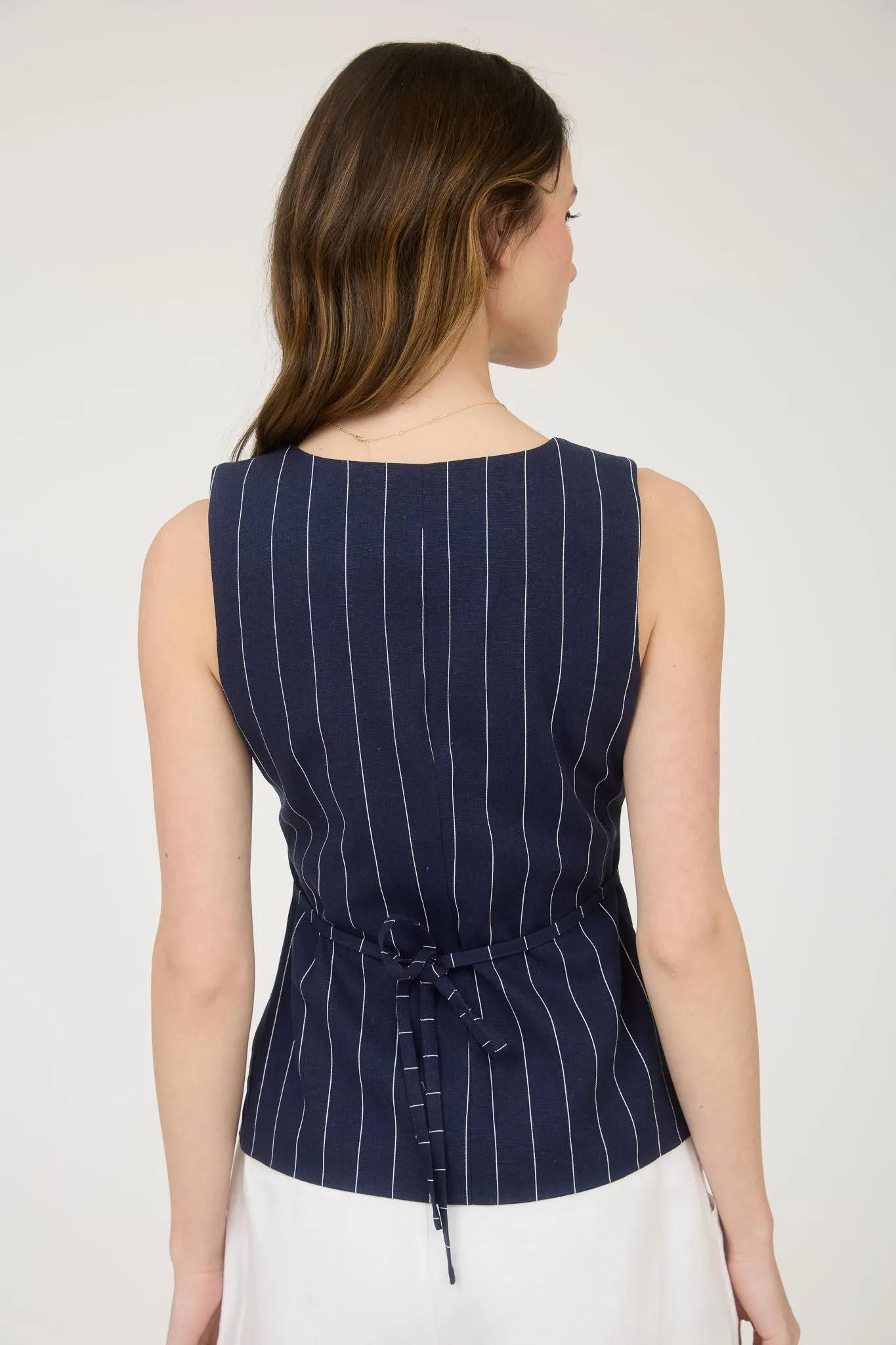 PINSTRIPE SQUARE NECK BUTTON FRONT VEST TOP sold by Blu Pepper product image thumbnail 2