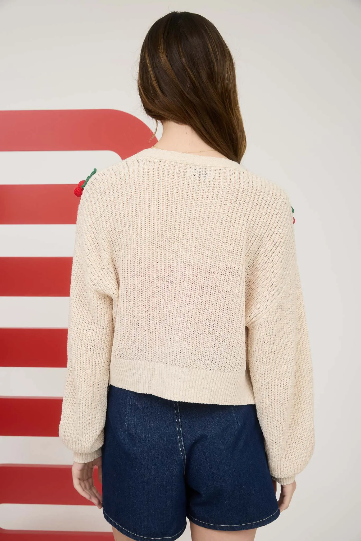 CROCHET FRUIT DETAIL OPEN FRONT KNIT CARDIGAN sold by Blu Pepper product image thumbnail 2