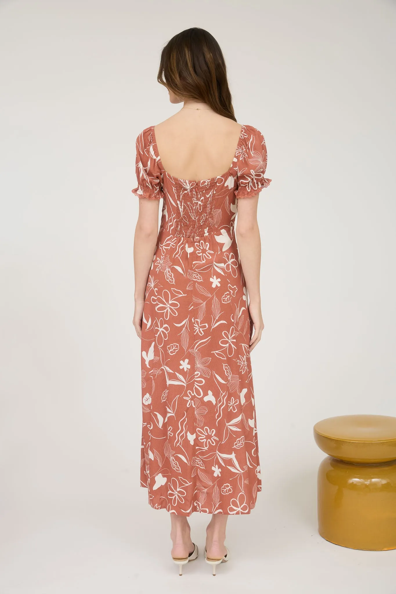 FLORAL FRONT TIE PUFF SLEEVE LACE TRIM MIDI DRESS sold by Blu Pepper product image thumbnail 2