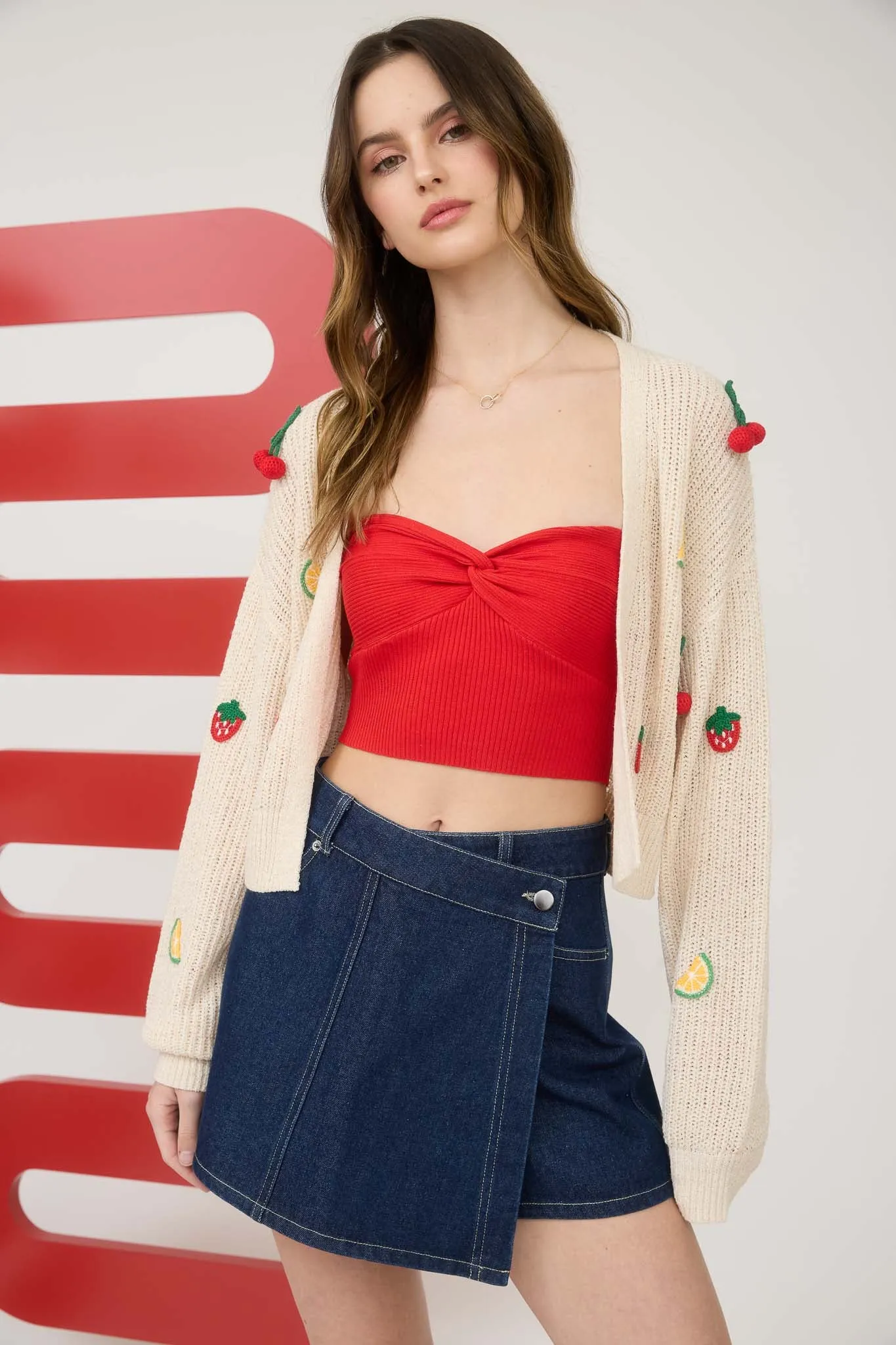 HIGH WAIST WRAP DENIM MINI SKORT sold by Blu Pepper