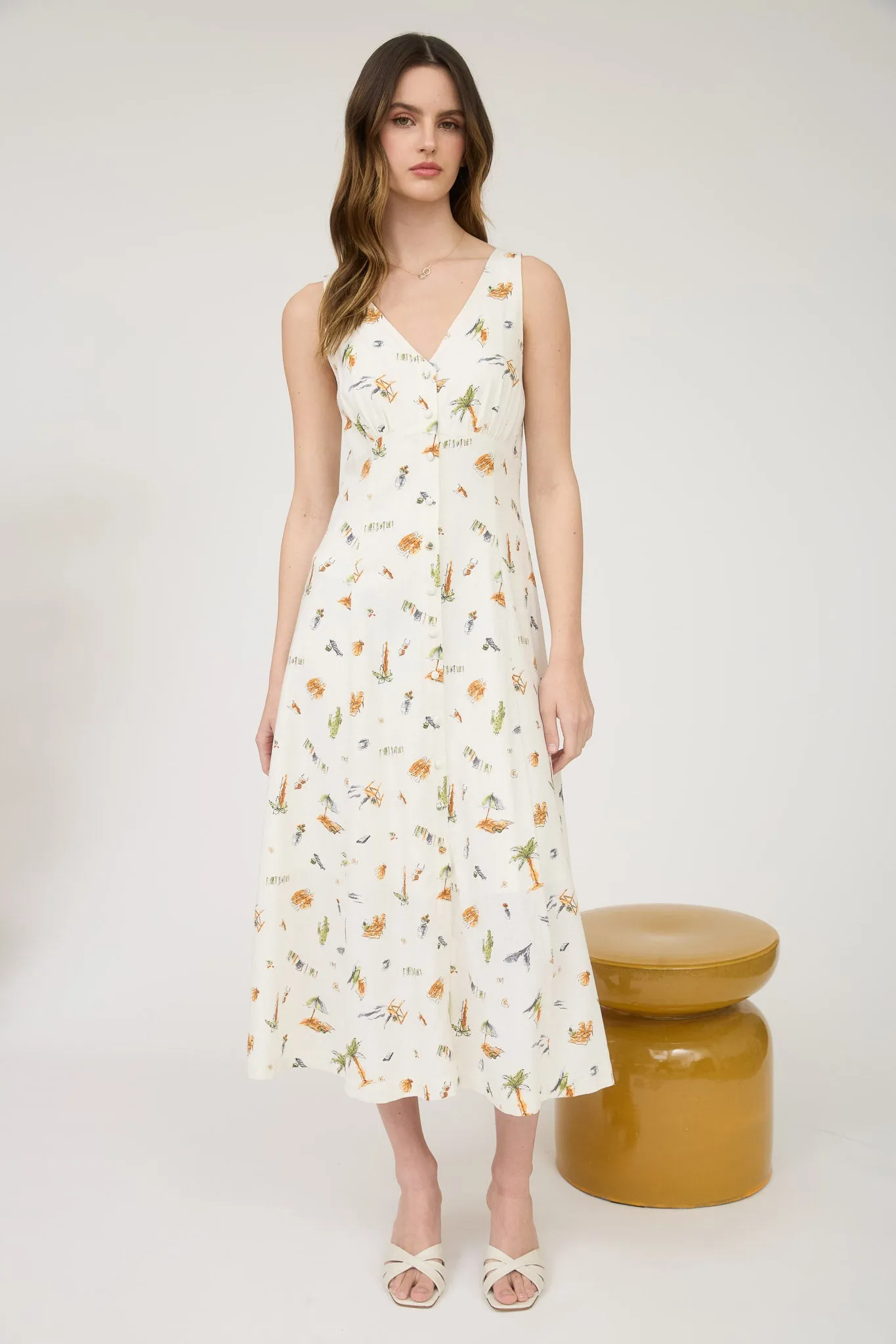 BEACH PRINT BUTTON DOWN SLEEVELESS MIDI DRESS sold by Blu Pepper product image thumbnail 4