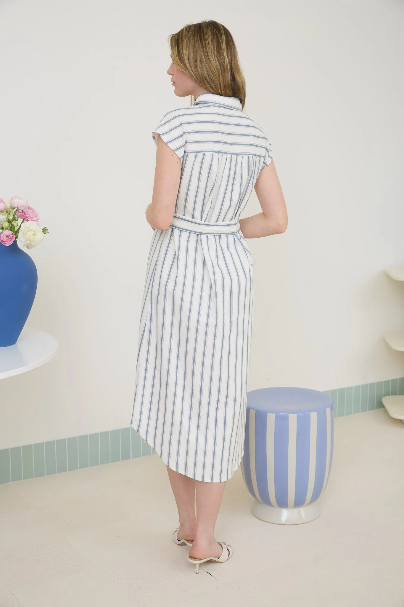 STRIPE COLLARED BUTTON DOWN BELT TIE SHIRT DRESS sold by Blu Pepper product image thumbnail 2
