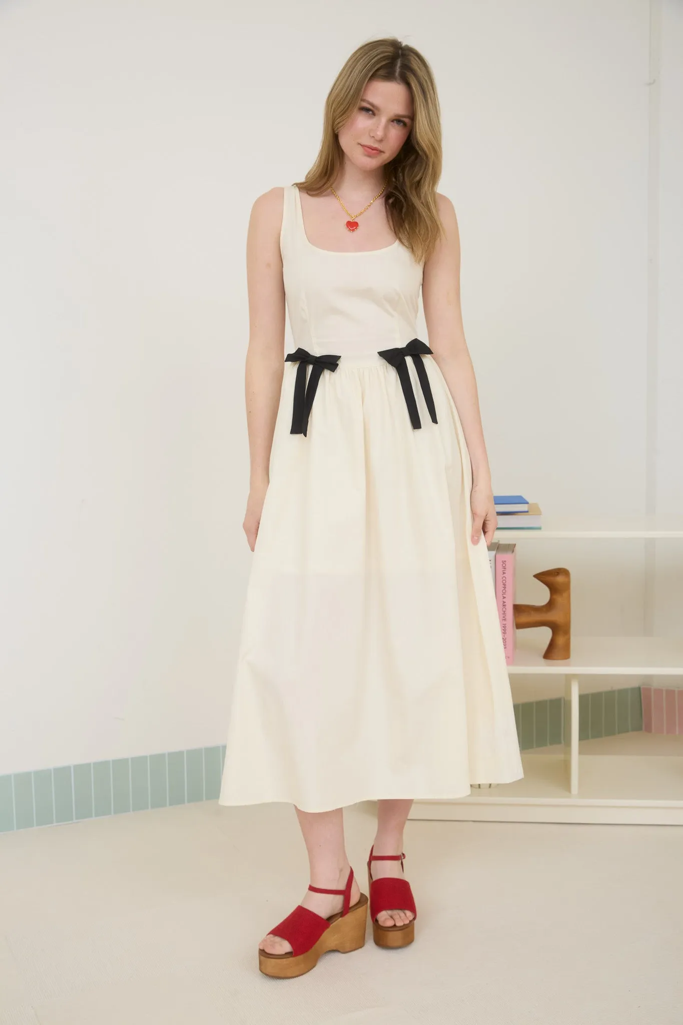 BOW DETAIL SLEEVELESS A-LINE MIDI DRESS sold by Blu Pepper product image thumbnail 3