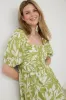 FLORAL LEAF PRINT PLEATED PUFF SLEEVE MIDI DRESS sold by Blu Pepper