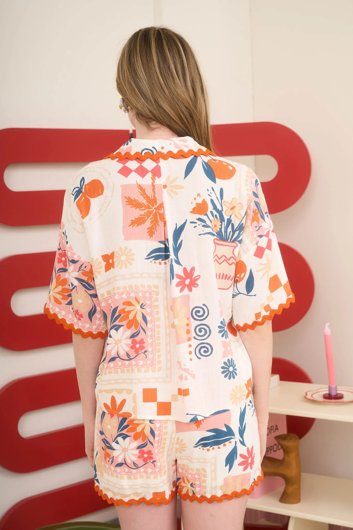 FLORAL AND FRUIT PRINT WAVY TRIM COLLARED SHIRT sold by Blu Pepper product image thumbnail 2