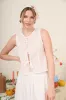 EYELET LACE TRIM FRONT TIE SLEEVELESS BLOUSE sold by Blu Pepper