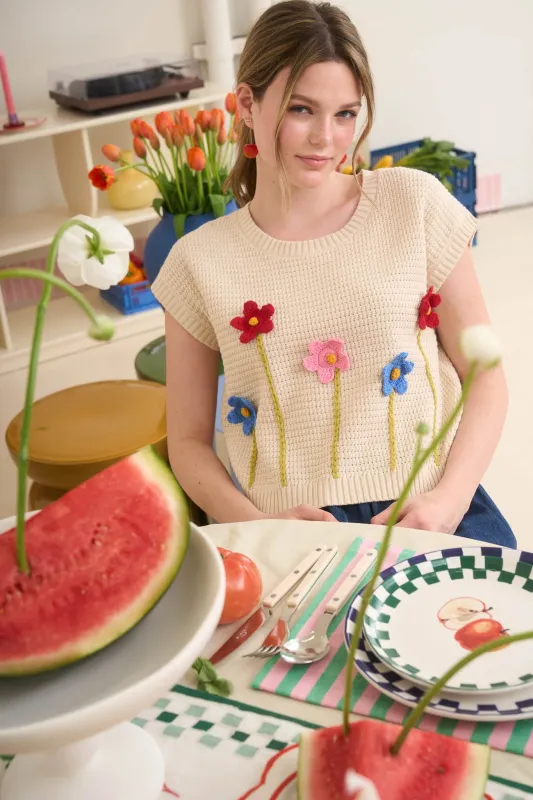 3D CROCHET FLORAL SHORT SLEEVE SWEATER TOP sold by Blu Pepper