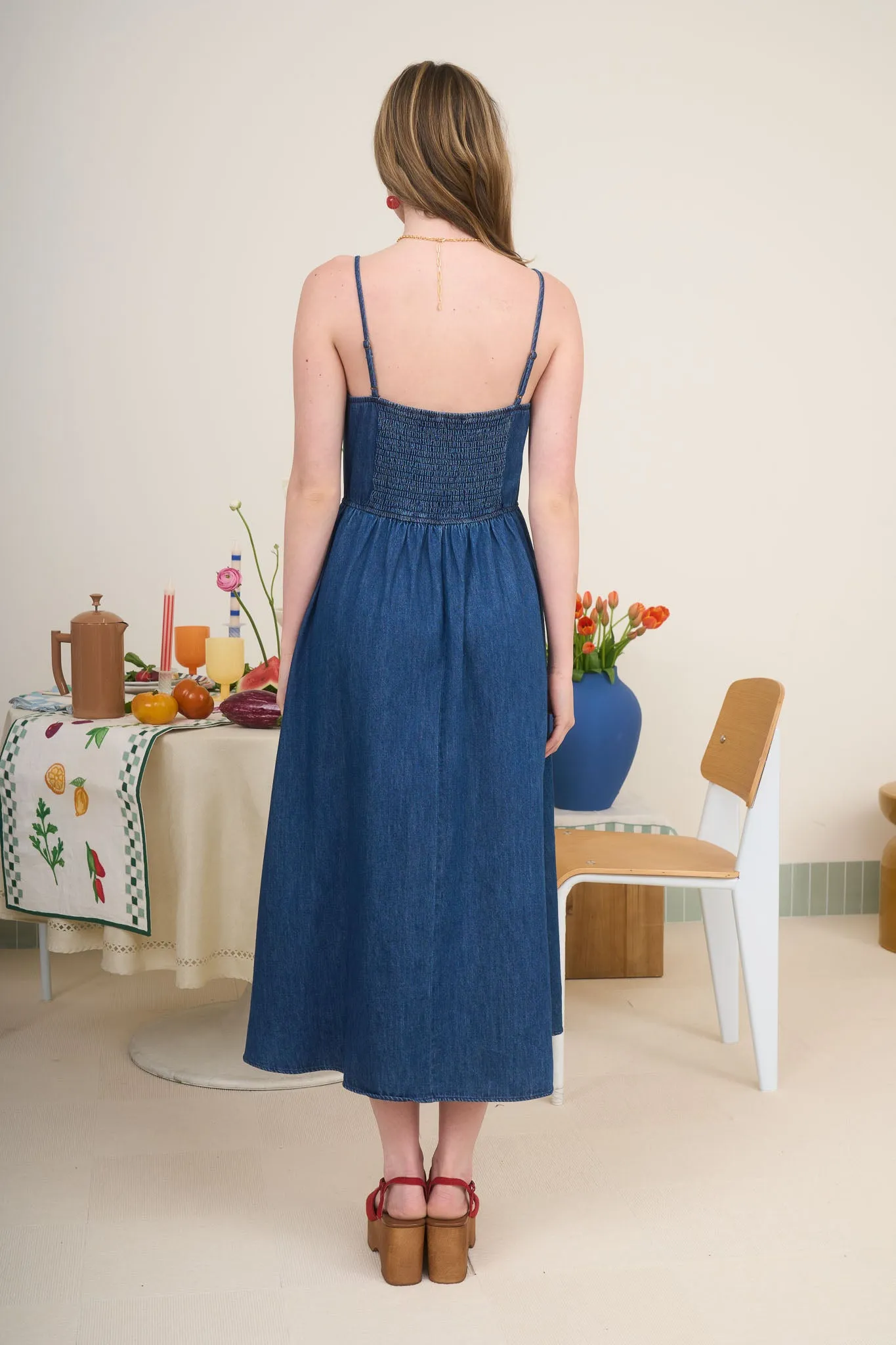 SLEEVELESS BOW DETAIL DENIM MIDI DRESS sold by Blu Pepper product image thumbnail 2