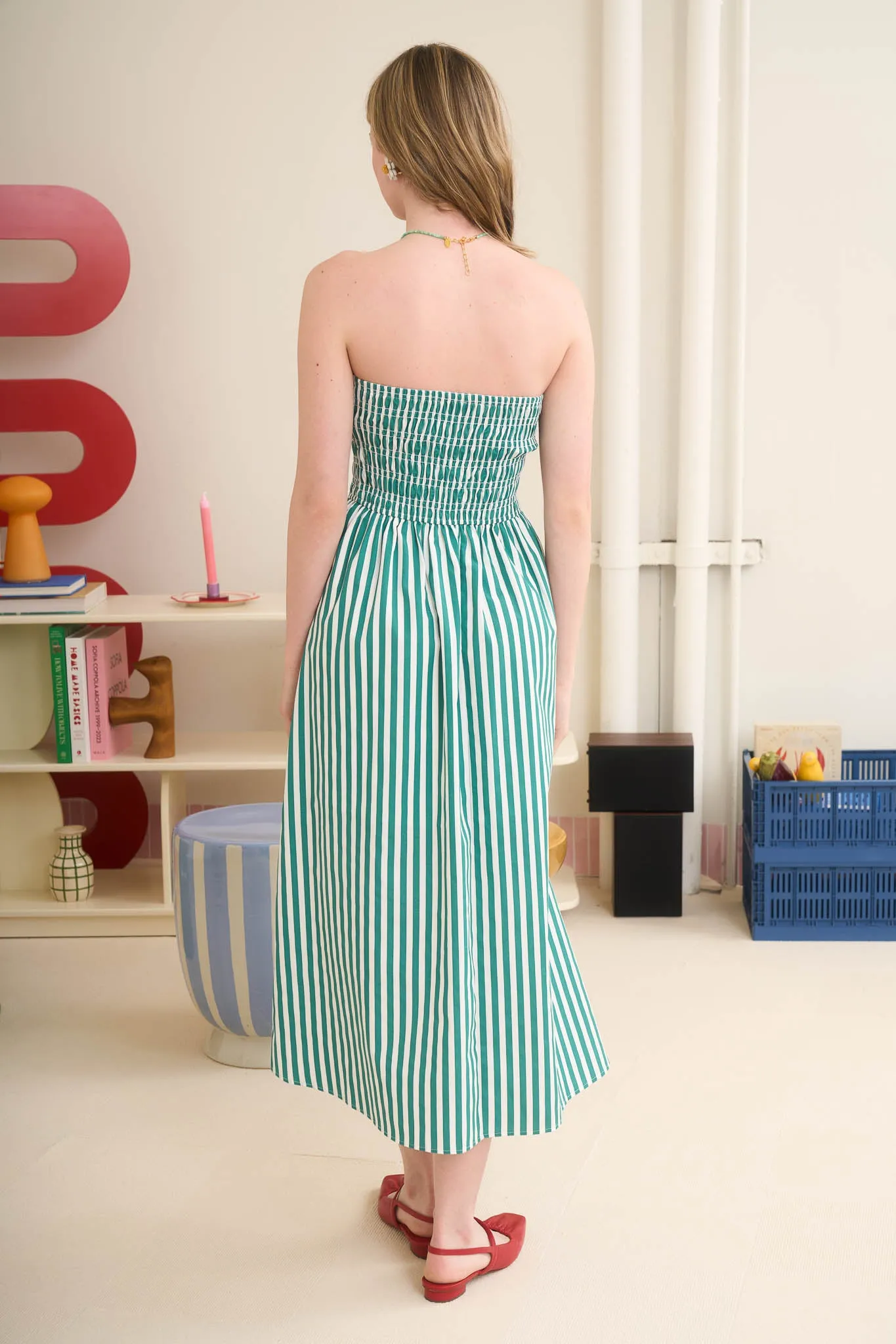 STRIPE STRAPLESS SMOCKED MAXI SUNDRESS sold by Blu Pepper product image thumbnail 2