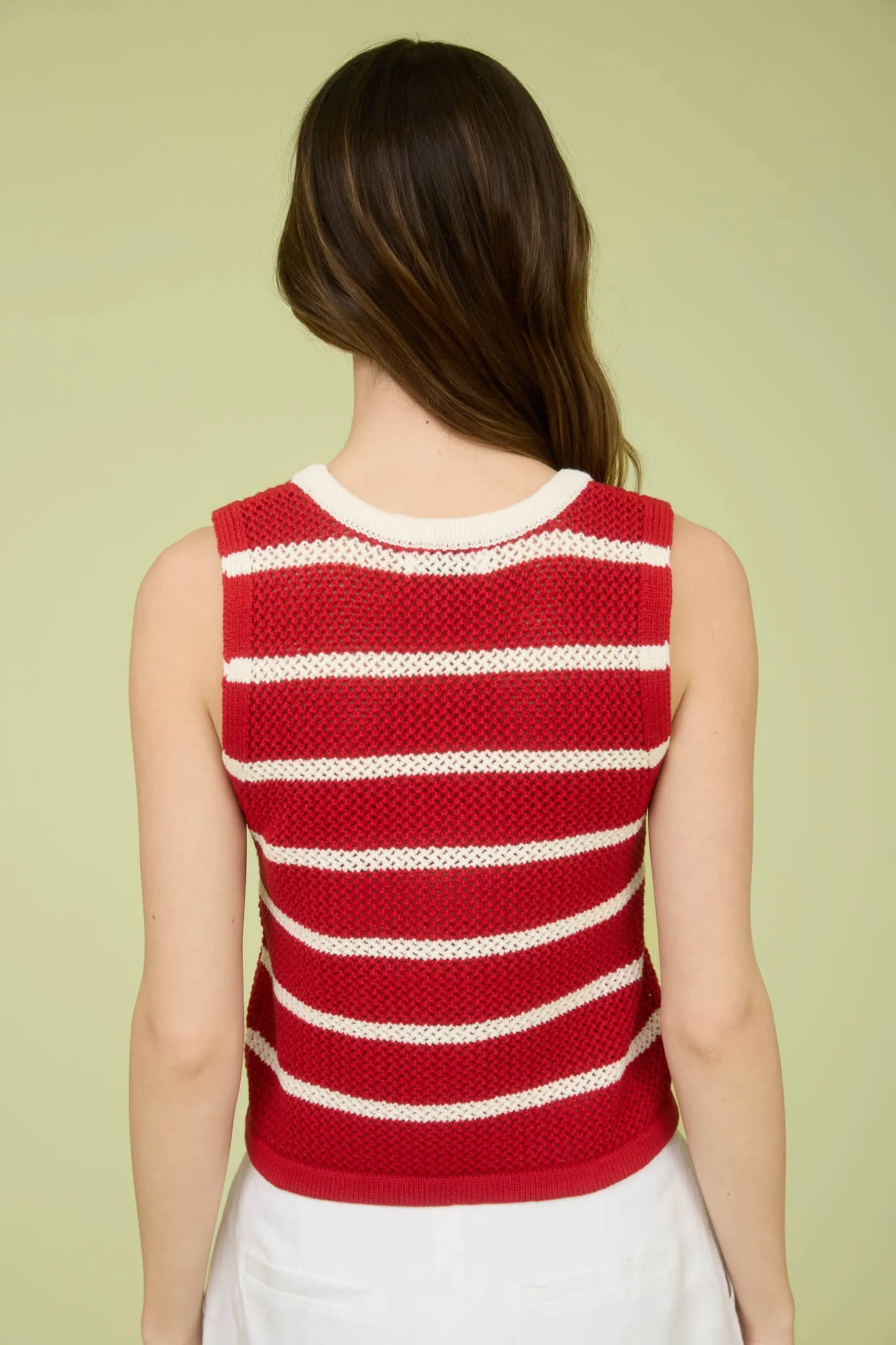 STRIPE V NECK BUTTON FRONT SPLIT HEM KNIT VEST sold by Blu Pepper product image thumbnail 2