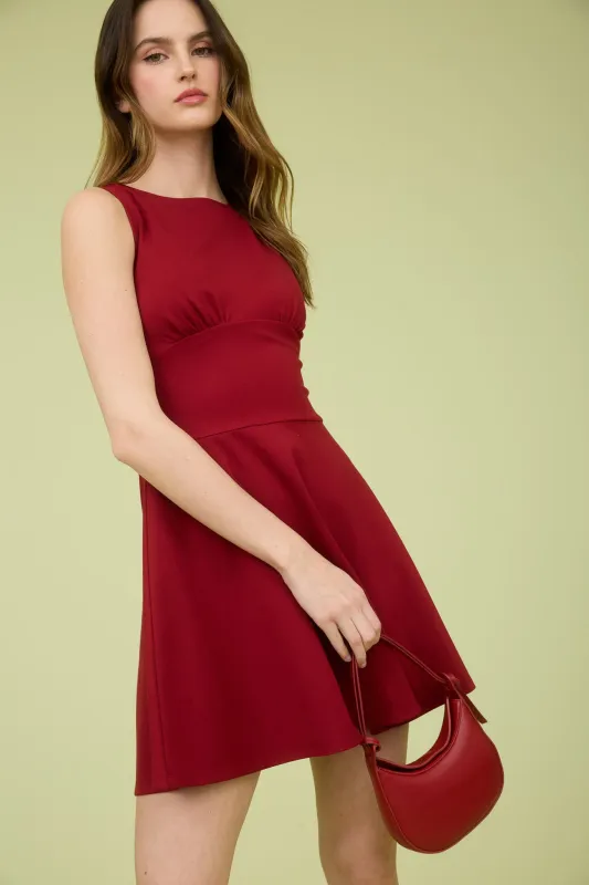 SLEEVELESS WAIST DETAIL FLARE MINI DRESS sold by Blu Pepper