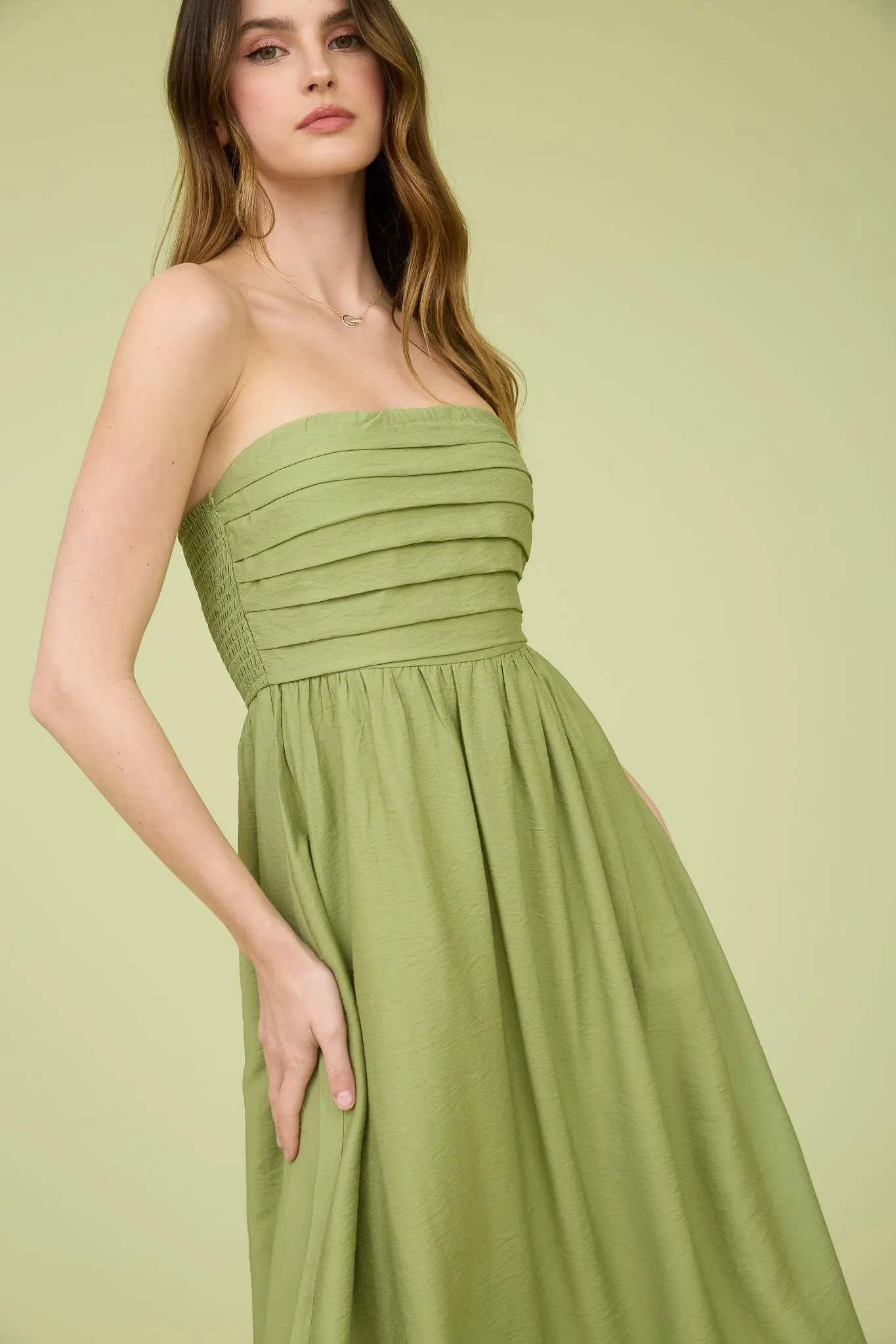 PLEATED BODICE STRAPLESS MIDI SUNDRESS sold by Blu Pepper product image thumbnail 3