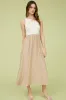 CONTRAST TRIM SLEEVELESS MIXED MEDIA MIDI DRESS sold by Blu Pepper