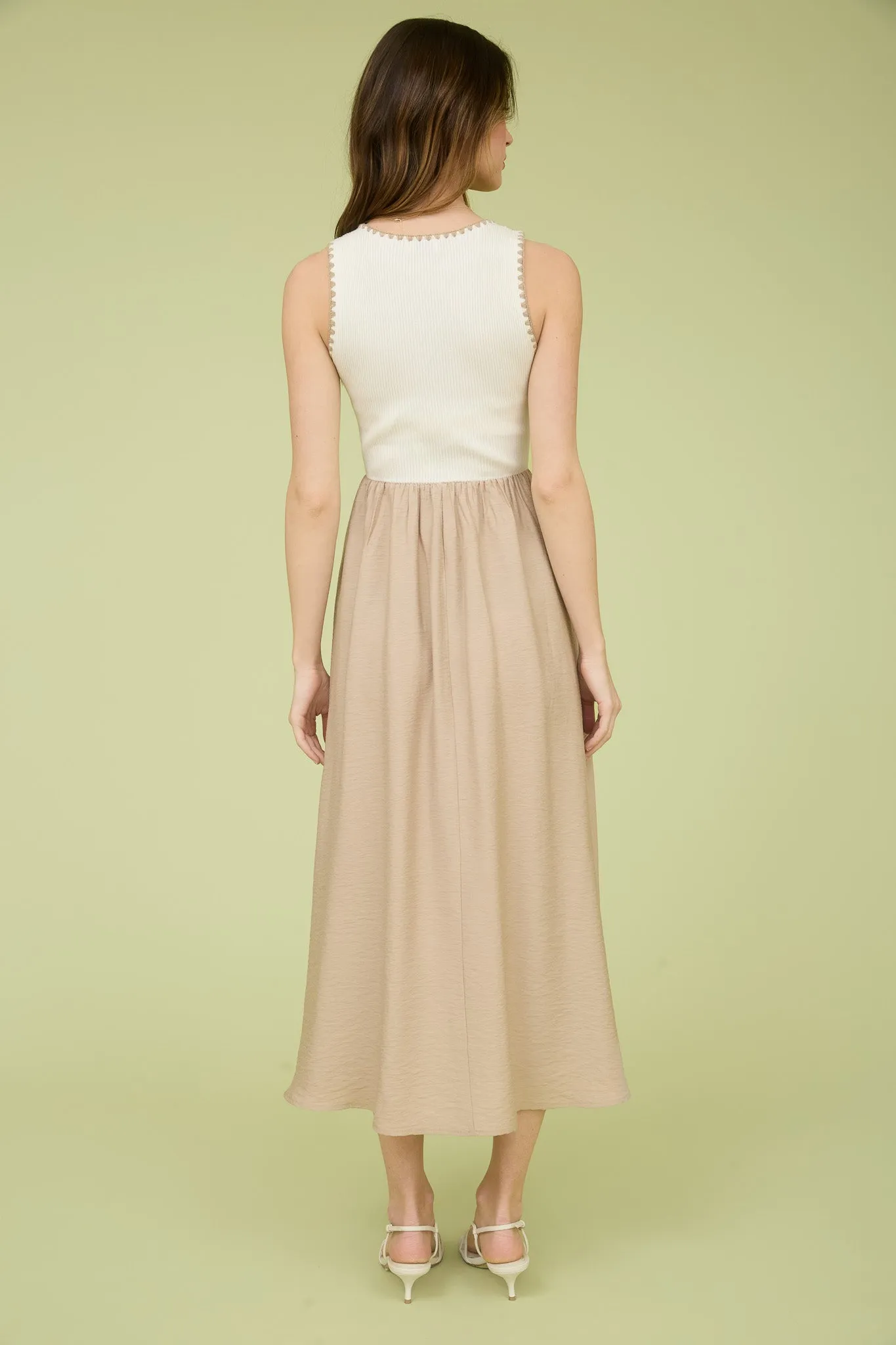 CONTRAST TRIM SLEEVELESS MIXED MEDIA MIDI DRESS sold by Blu Pepper product image thumbnail 2