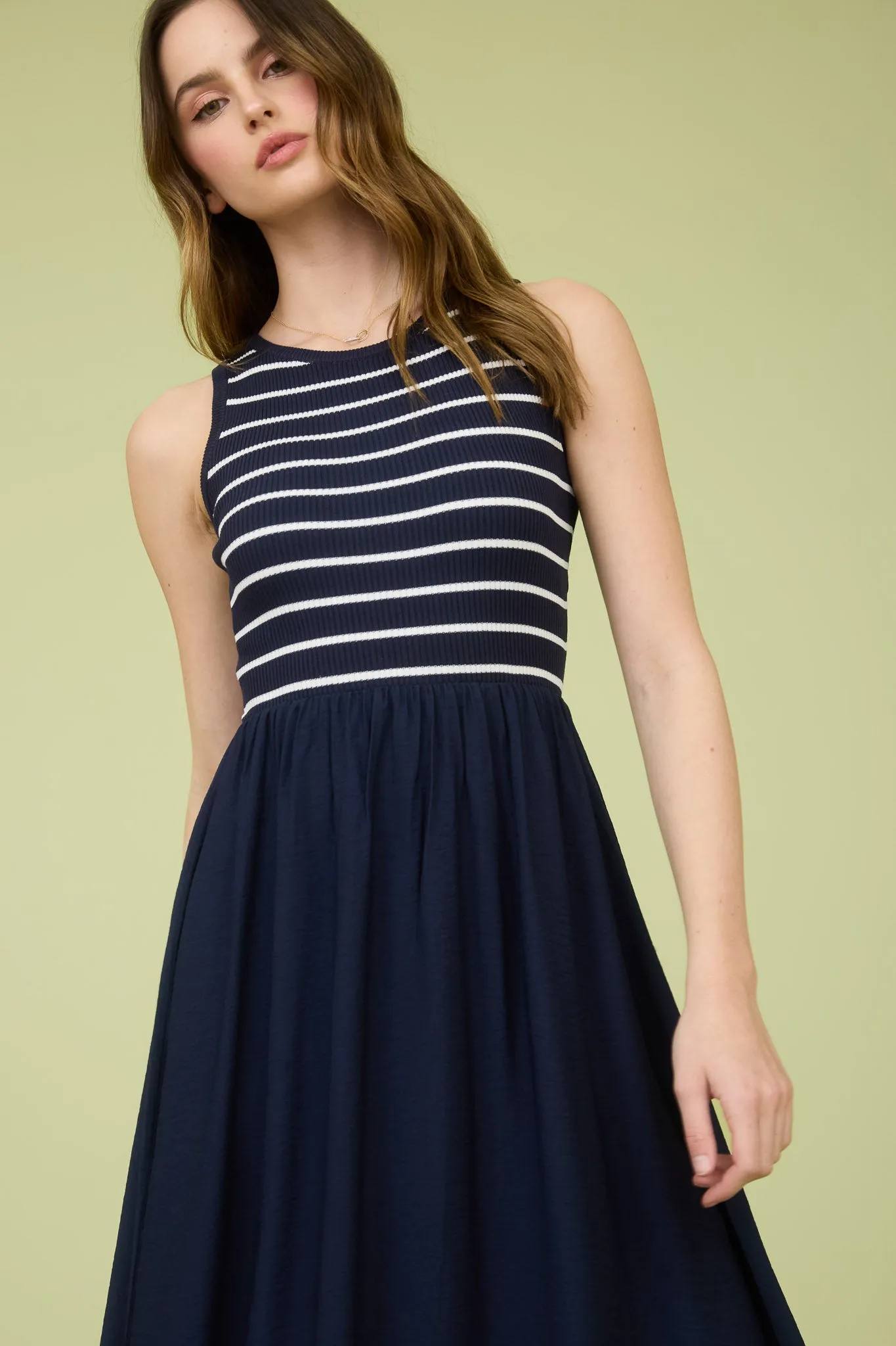 STRIPE TANK SLEEVELESS MIXED MEDIA MIDI DRESS sold by Blu Pepper product image thumbnail 4