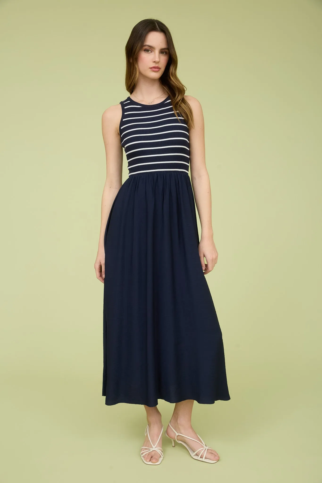 STRIPE TANK SLEEVELESS MIXED MEDIA MIDI DRESS sold by Blu Pepper product image thumbnail 5