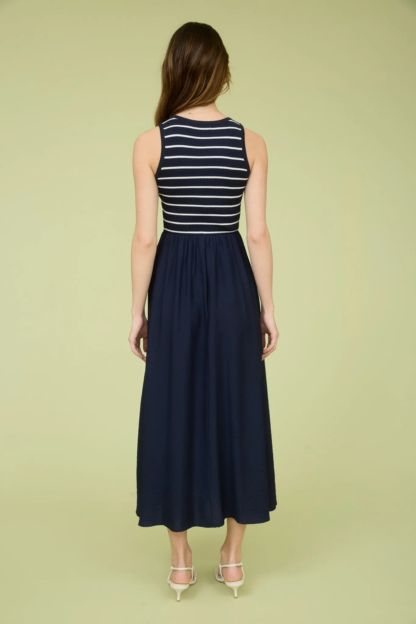STRIPE TANK SLEEVELESS MIXED MEDIA MIDI DRESS sold by Blu Pepper product image thumbnail 2