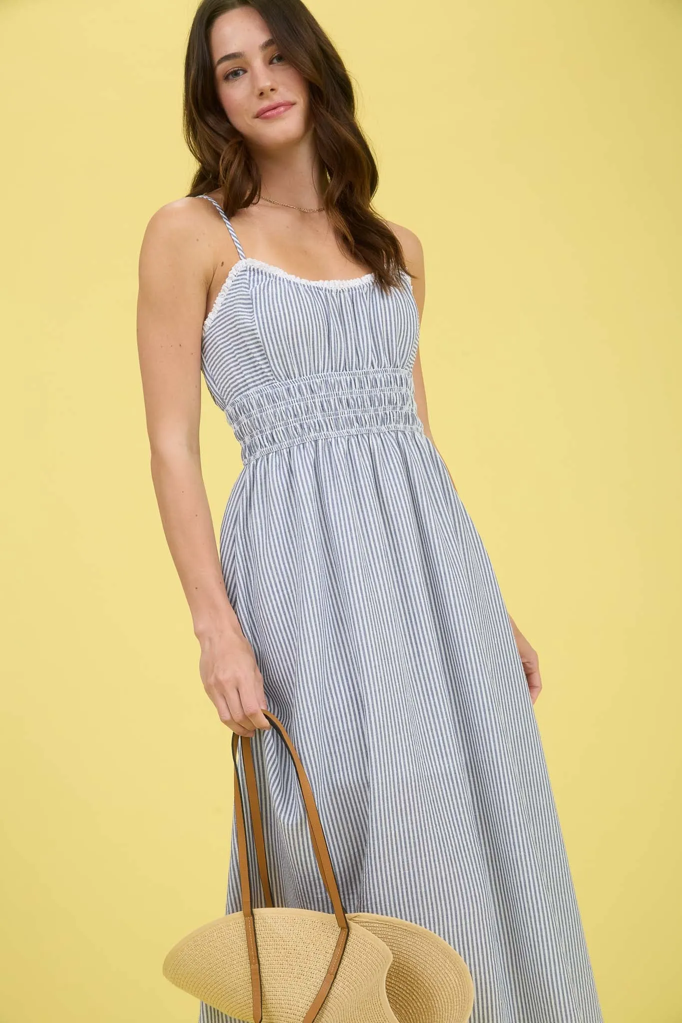 STRIPE LACE TRIM SPAGHETTI STRAP MIDI DRESS sold by Blu Pepper product image thumbnail 4